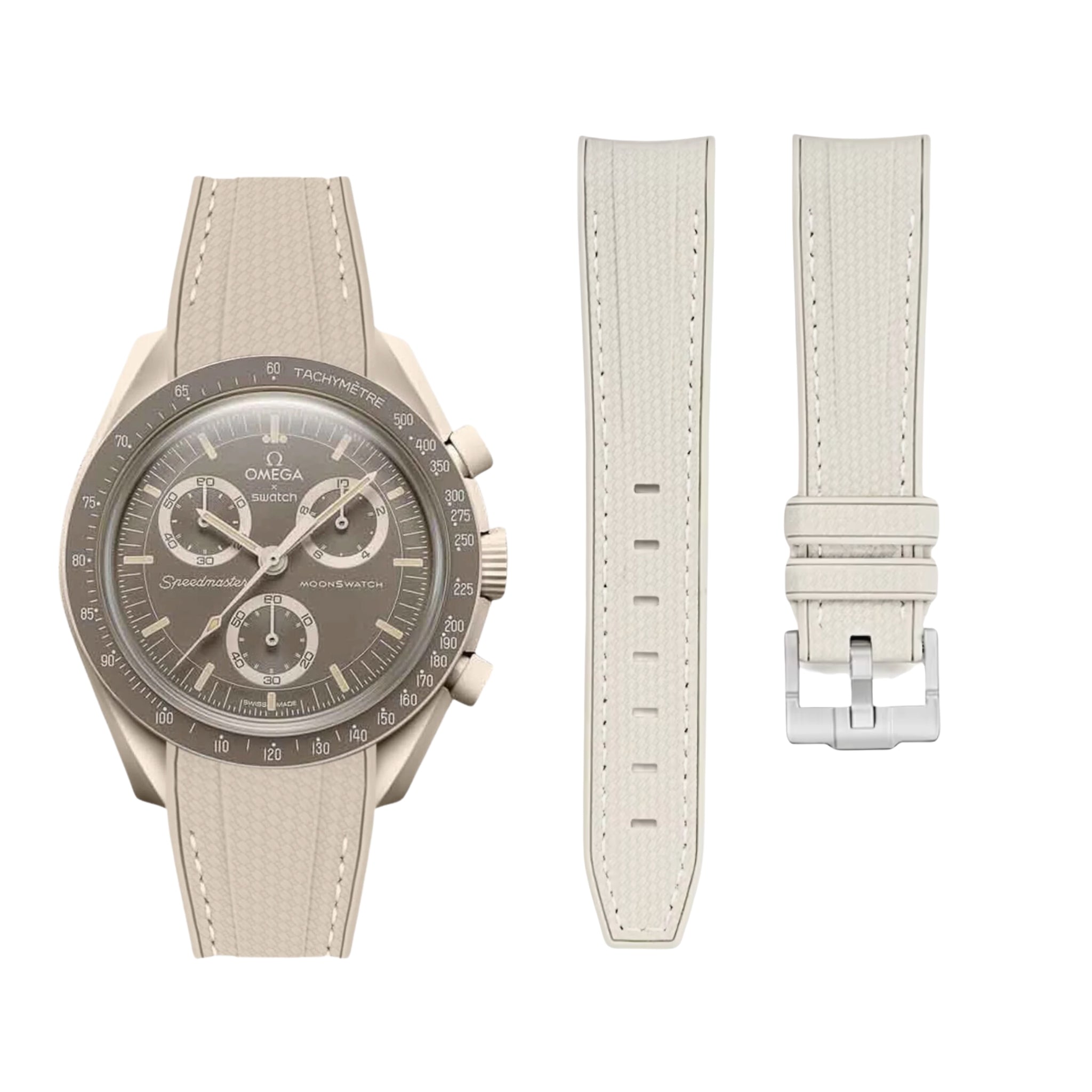 Kautschukarmband – Für Mission on Earth Desert | Omega X Swatch | MoonSwatch – Beige mit Weiß - Helvetus DE