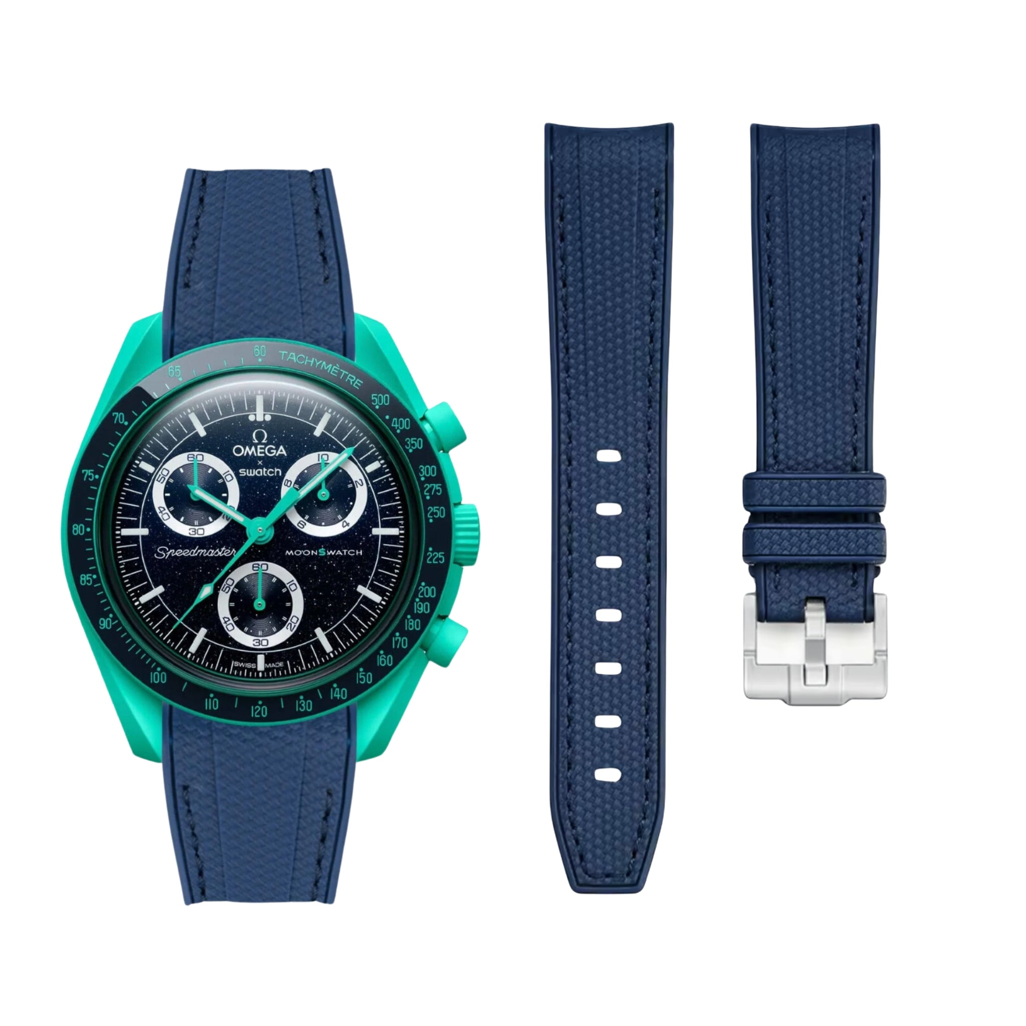 Kautschukarmband – Für Mission on Earth Polar Lights | Omega X Swatch | MoonSwatch – Blau mit Blau - Helvetus DE