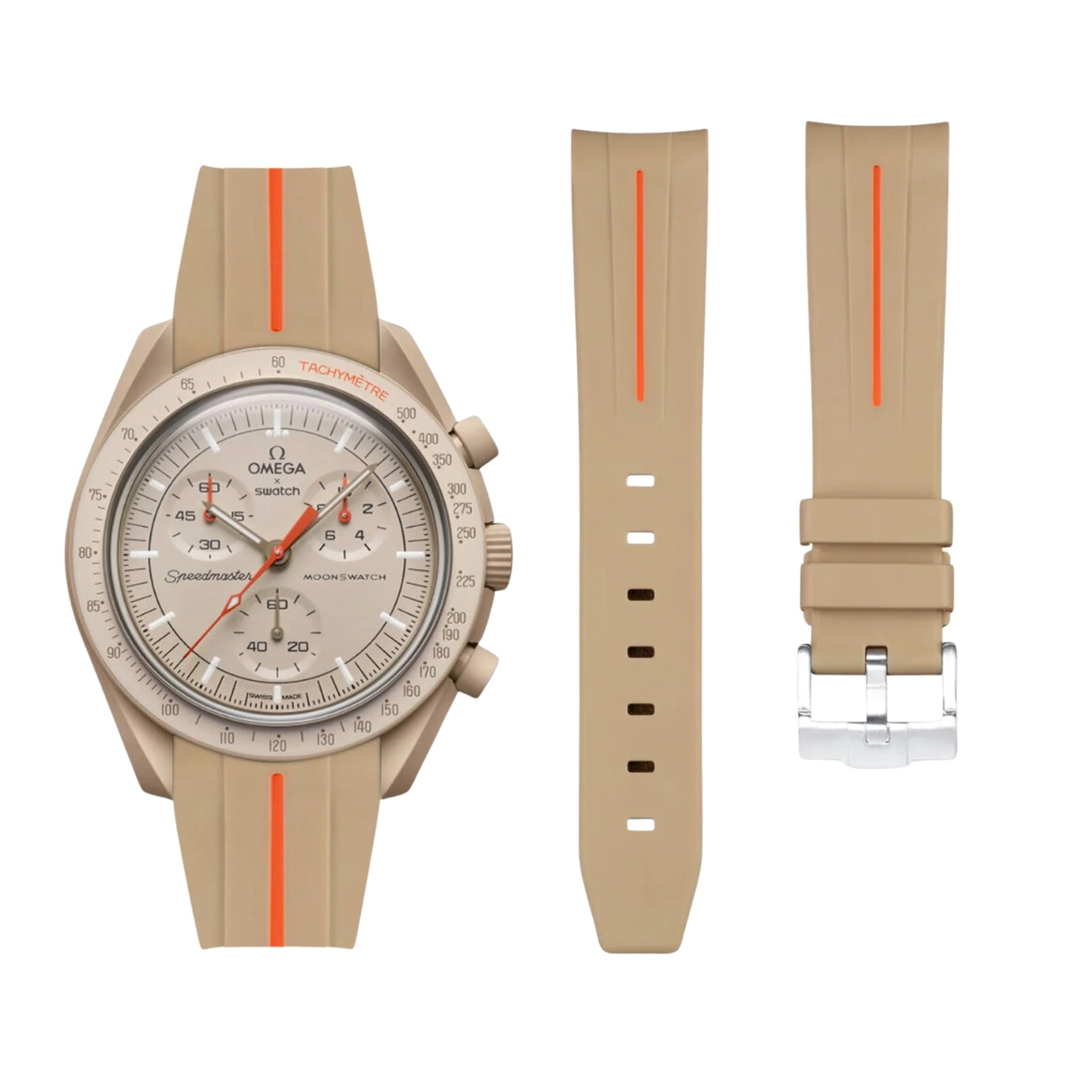 Kautschukarmband – Für Mission to Jupiter | Omega X Swatch | MoonSwatch – Beige mit Roter Linie - Helvetus DE