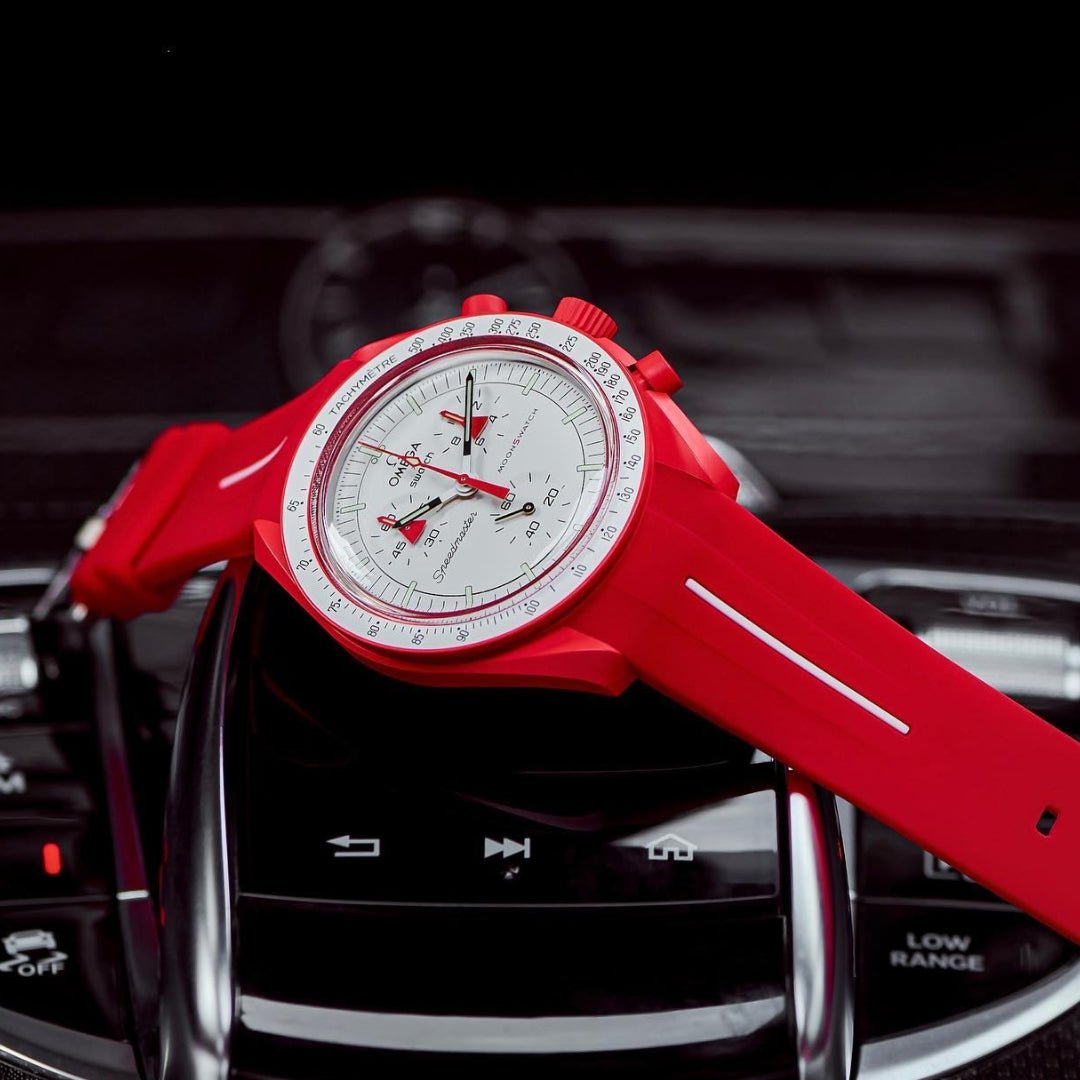 Kautschukarmband – Für Mission to Mars | Omega X Swatch | MoonSwatch – Rot mit Weißer Linie - Helvetus DE