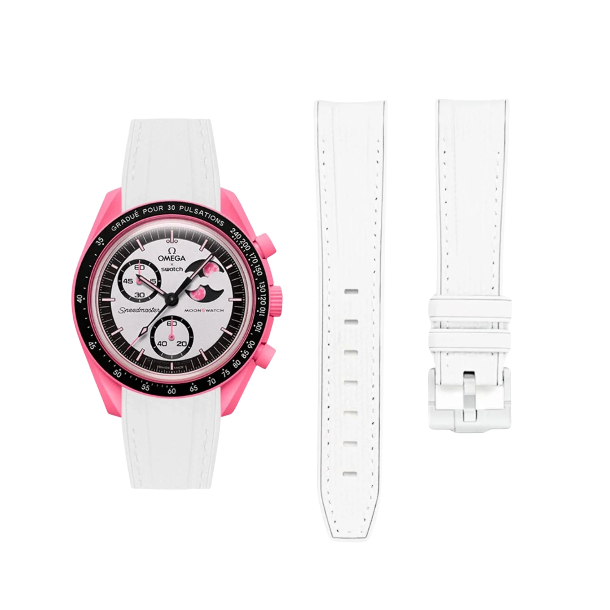 Kautschukarmband – Für Mission to The Pink Moonphase – Weiss mit Weiß - Helvetus DE