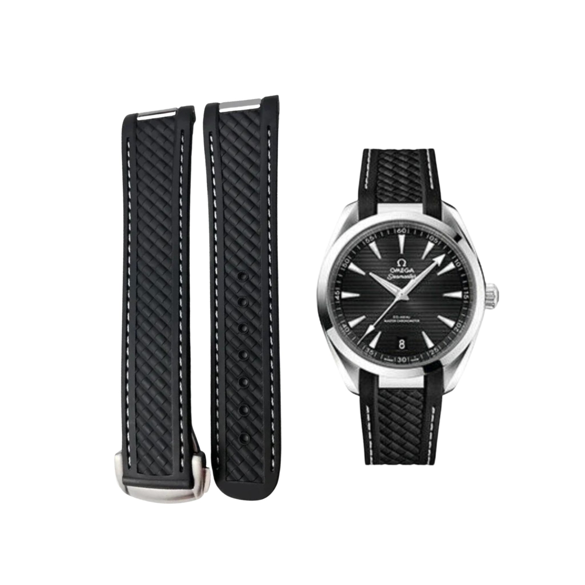 Kautschukarmband – Für Omega Seamaster Aqua Terra 300 / 150m – Schwarz/Weiß - Helvetus DE