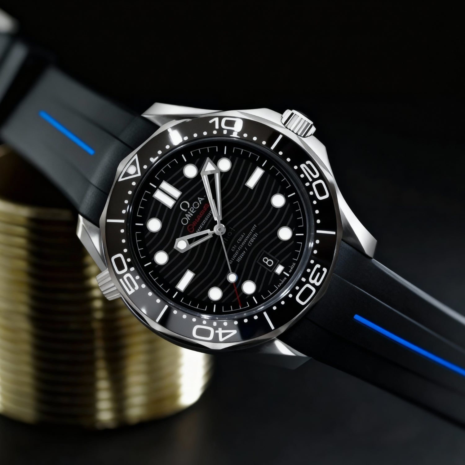 Kautschukarmband – Für Omega Speedmaster – LuxLine® - Schwarz/Blau - Helvetus DE