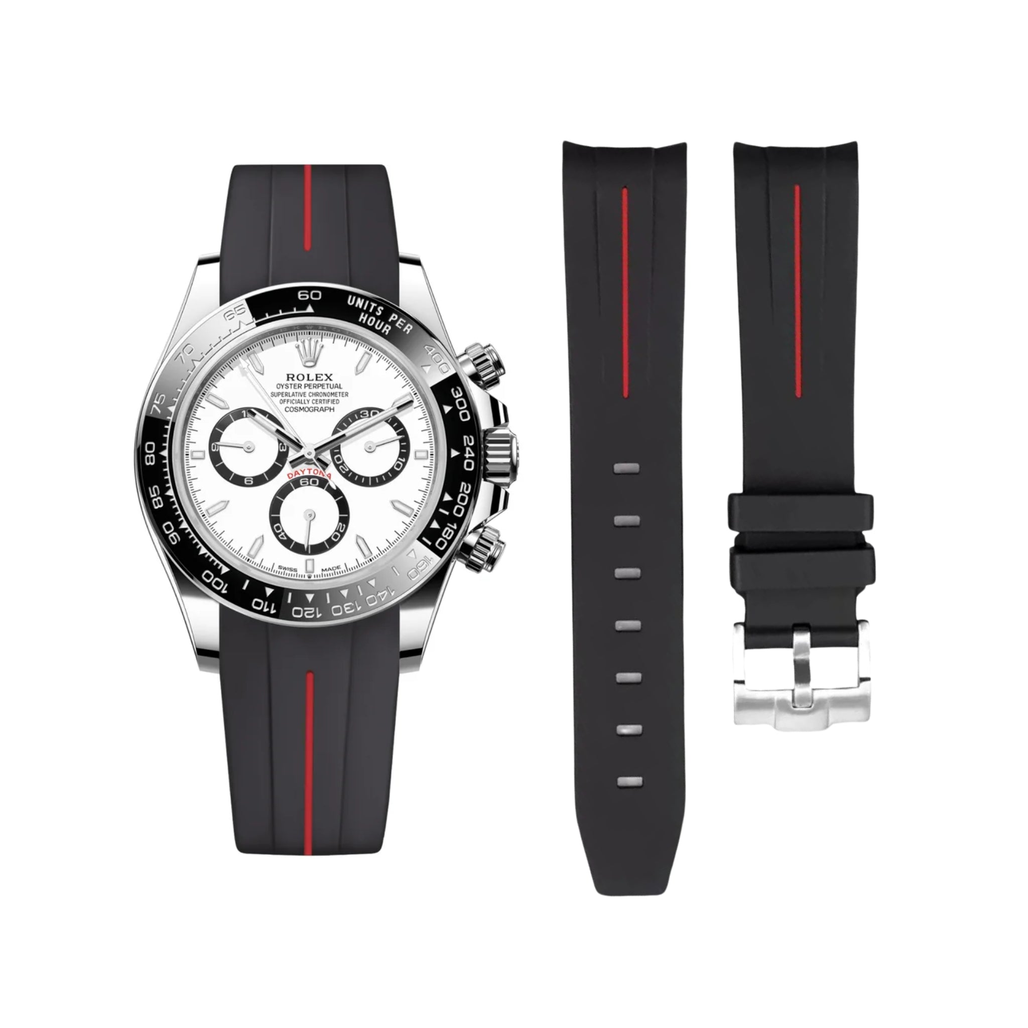 Kautschukarmband für Rolex Daytona – LuxLine® - Schwarz/Rot - Helvetus DE