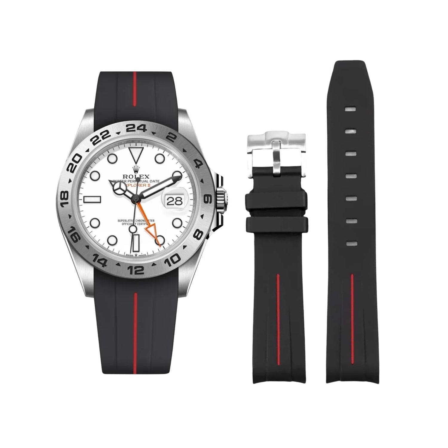 Kautschukarmband für Rolex Explorer II – Schwarz/Rot | LuxLine® - Helvetus DE