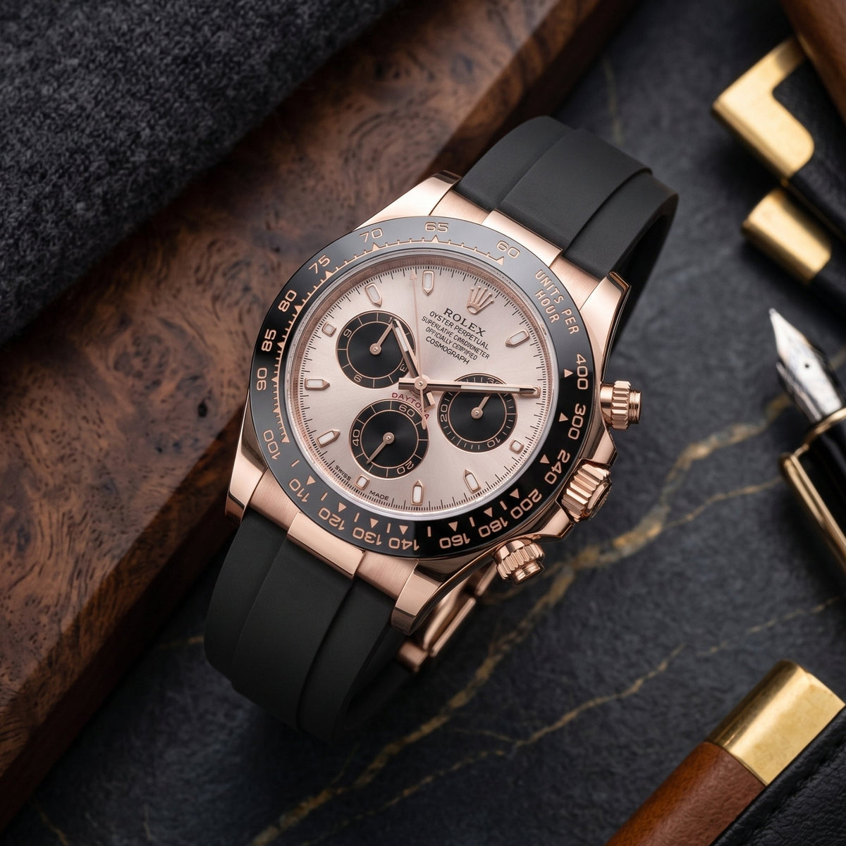 Schwarzes FKM-Kautschukarmband für Rolex Oysterflex – Daytona, Yacht-Master & Sky-Dweller - Helvetus