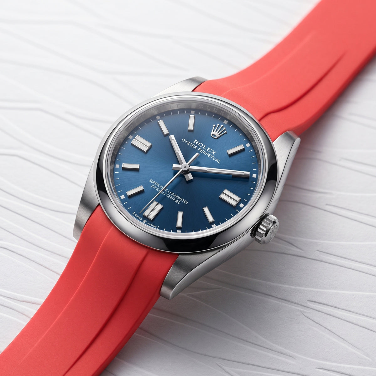 Zapięcie motylkowe, pasek kauczukowy do Rolex Oyster Perpetual 41 mm – czerwony