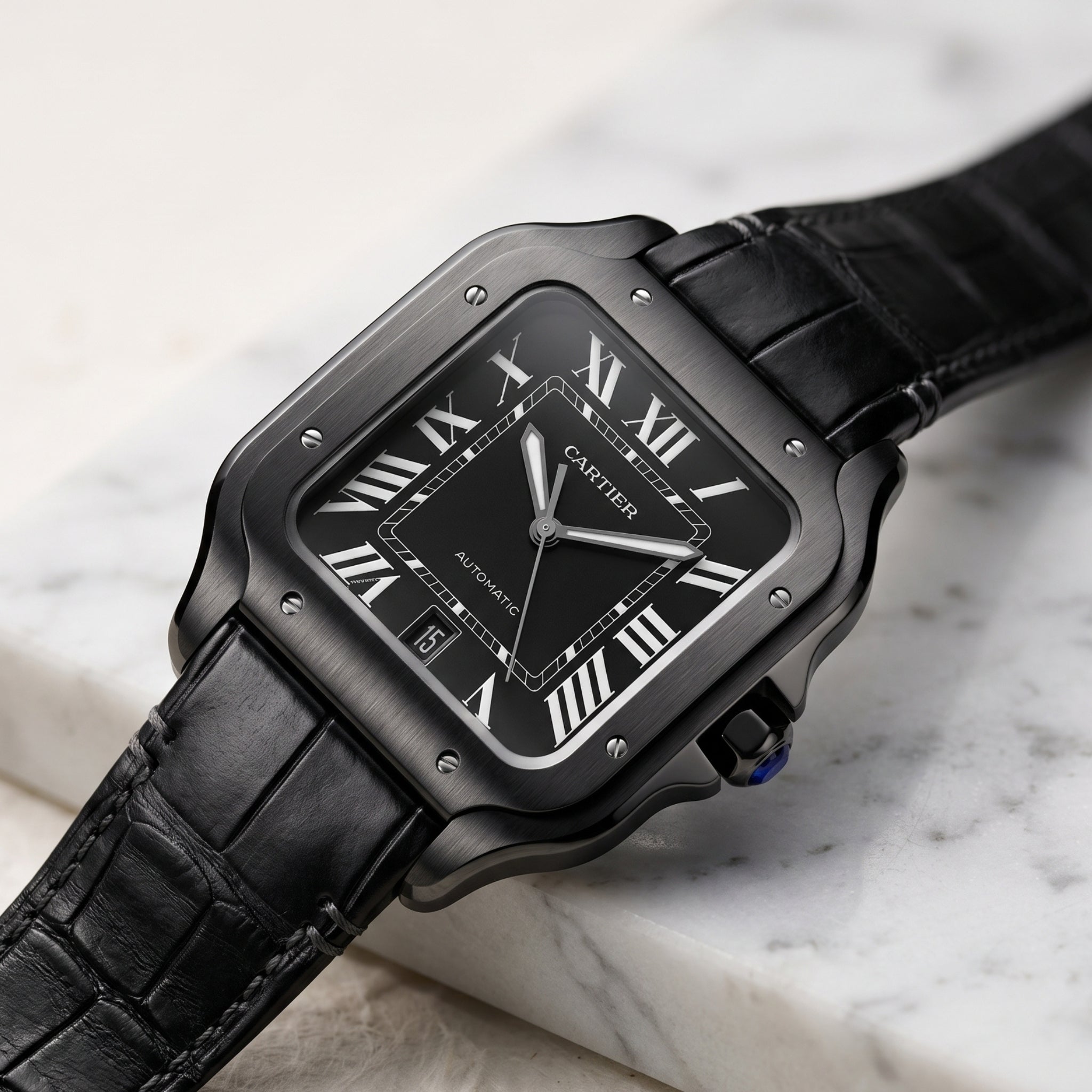 Skórzany pasek do Cartier Santos Medium/Large – Czarny – Quick Switch/Release