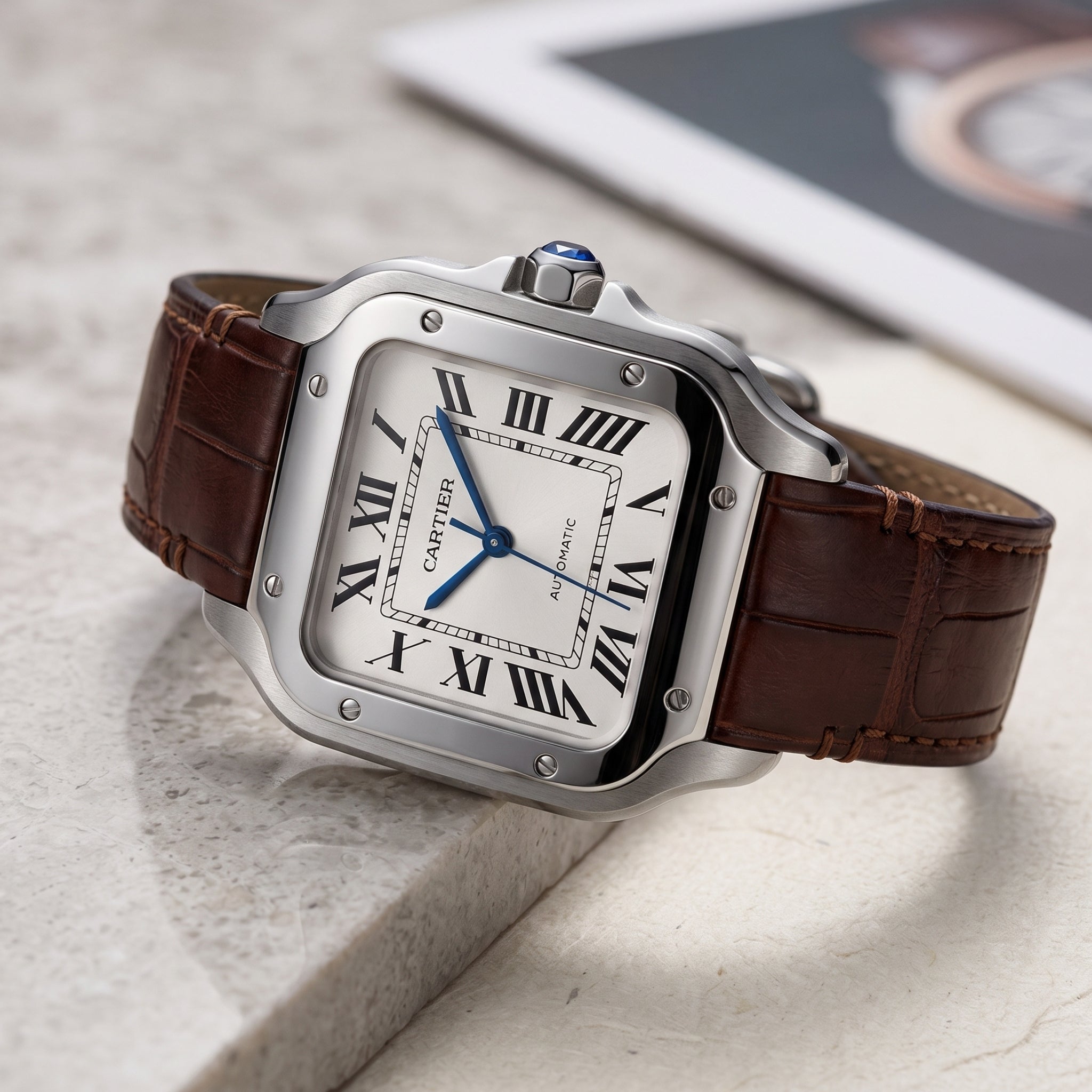 Skórzany pasek do zegarka Cartier Santos Medium/Large – brązowy – Quick Switch/Release