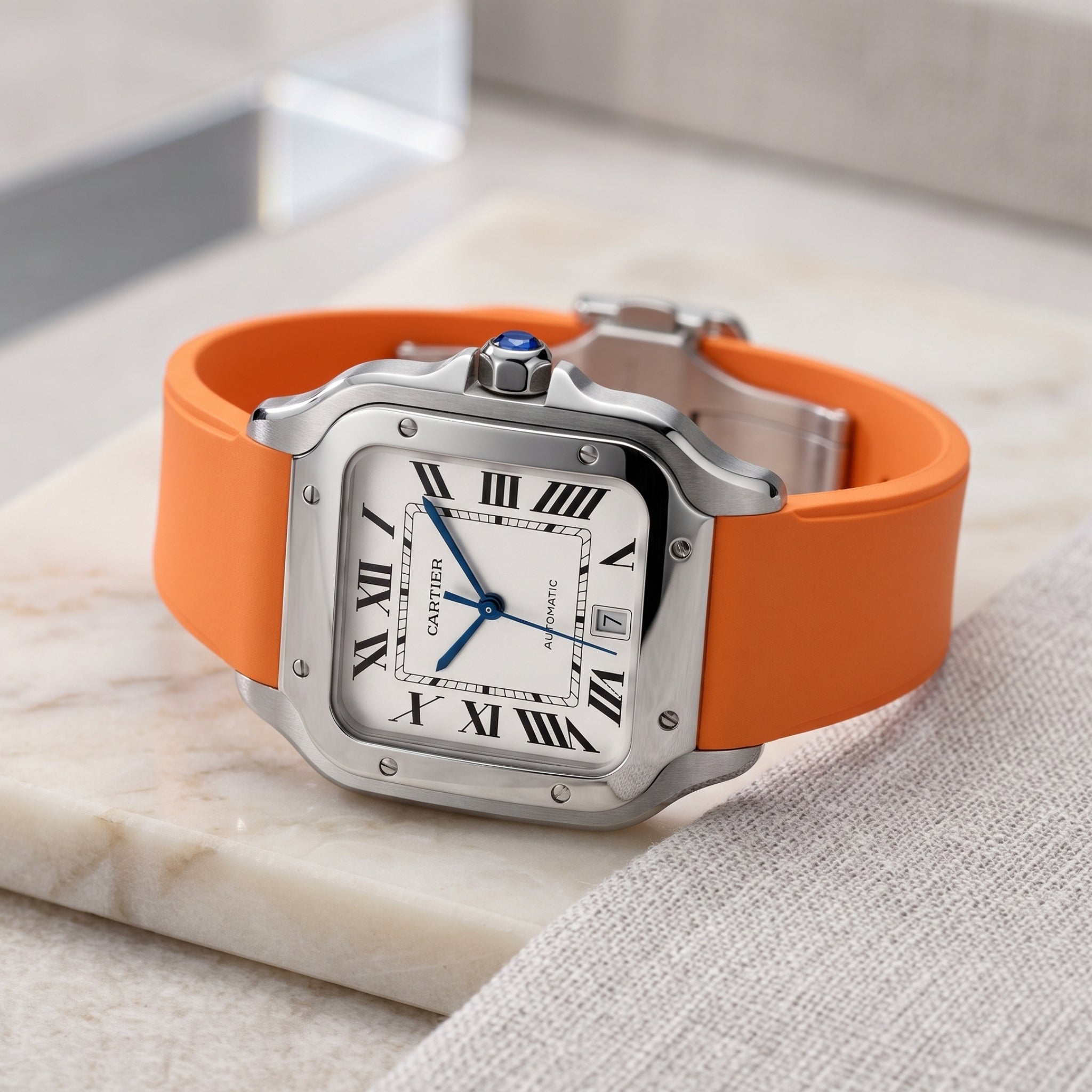Kauczukowy pasek do Santos de Cartier Medium/Large – pomarańczowy – Quick Switch/Release