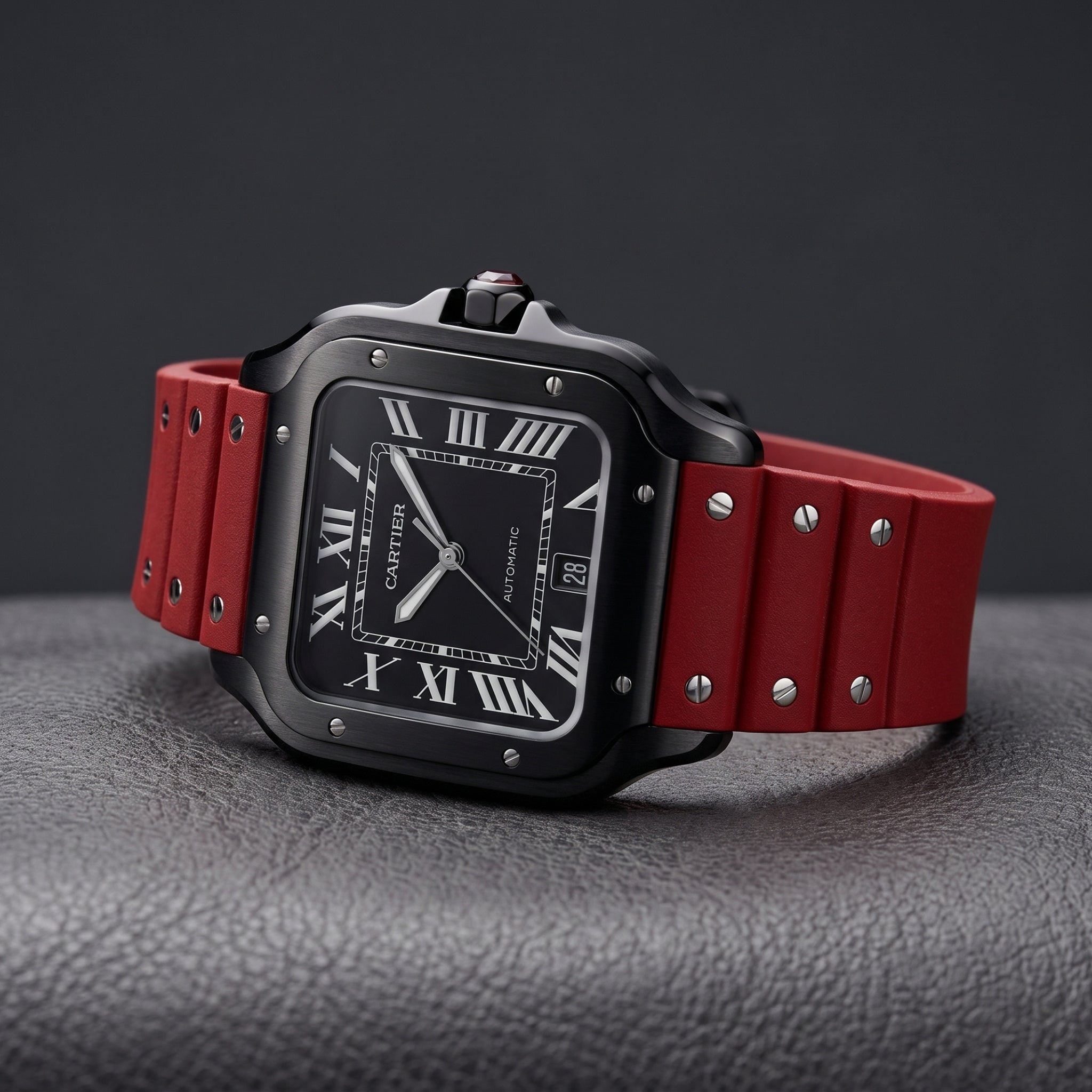 Pasek kauczukowy do Cartier Santos Medium/Large – Czerwony ze śrubami – Quick Switch/Release