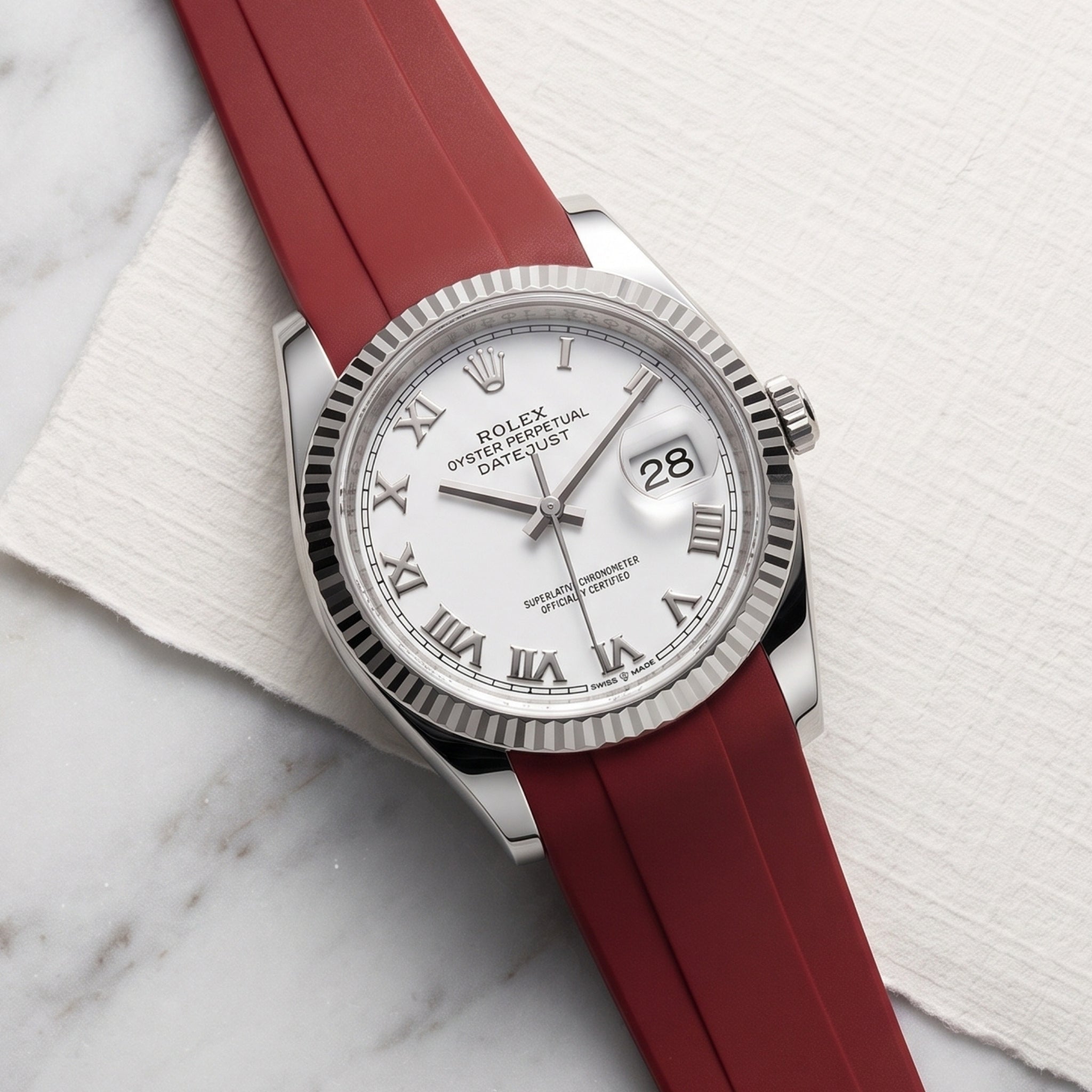 Faltschließe Kautschukarmband für Rolex Datejust 36 – Bordeaux - Helvetus
