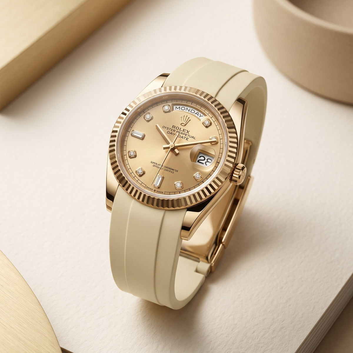 Faltschließe Kautschukarmband für Rolex Day-Date 36mm – Beige - Helvetus