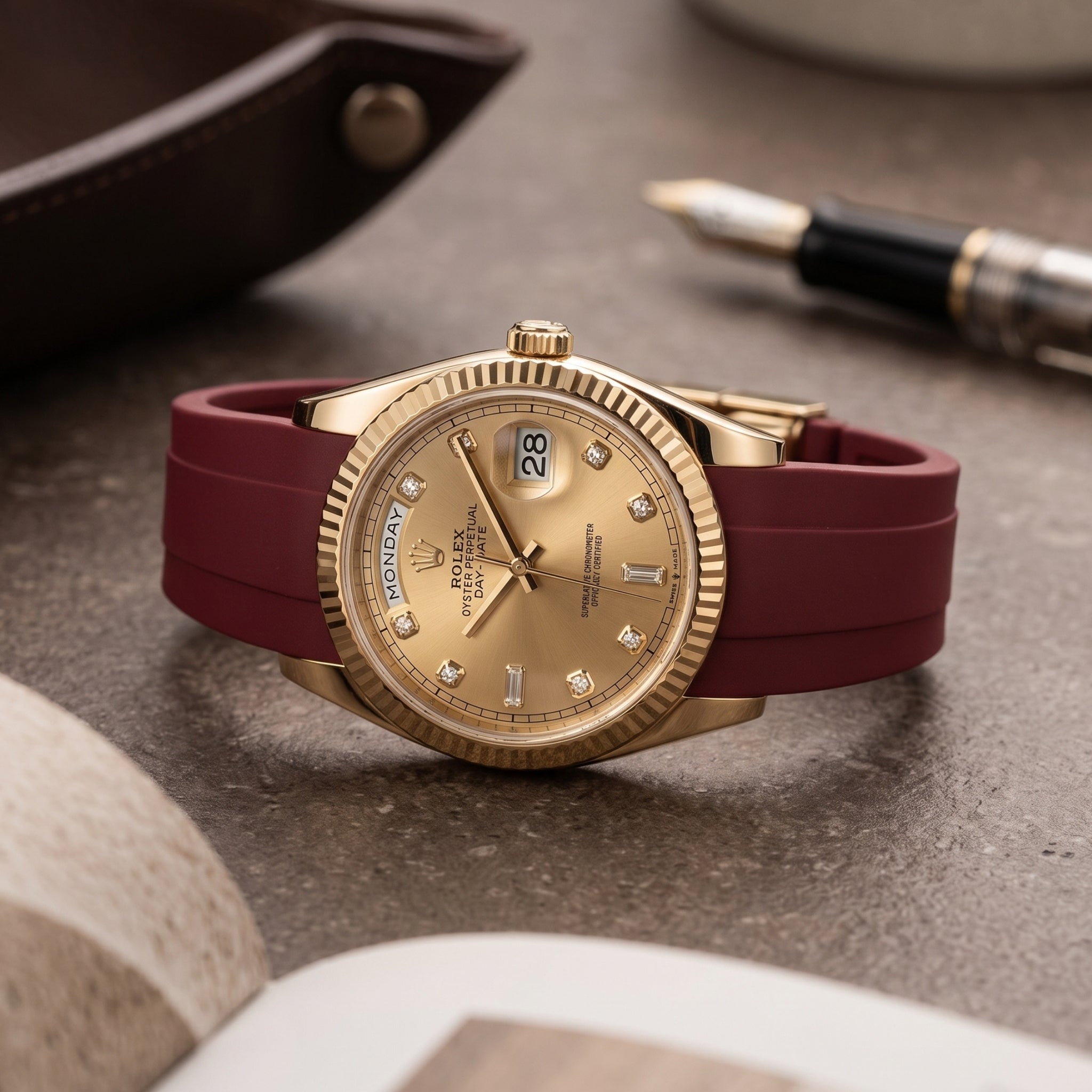 Faltschließe Kautschukarmband für Rolex Day-Date 36mm – Bordeaux - Helvetus