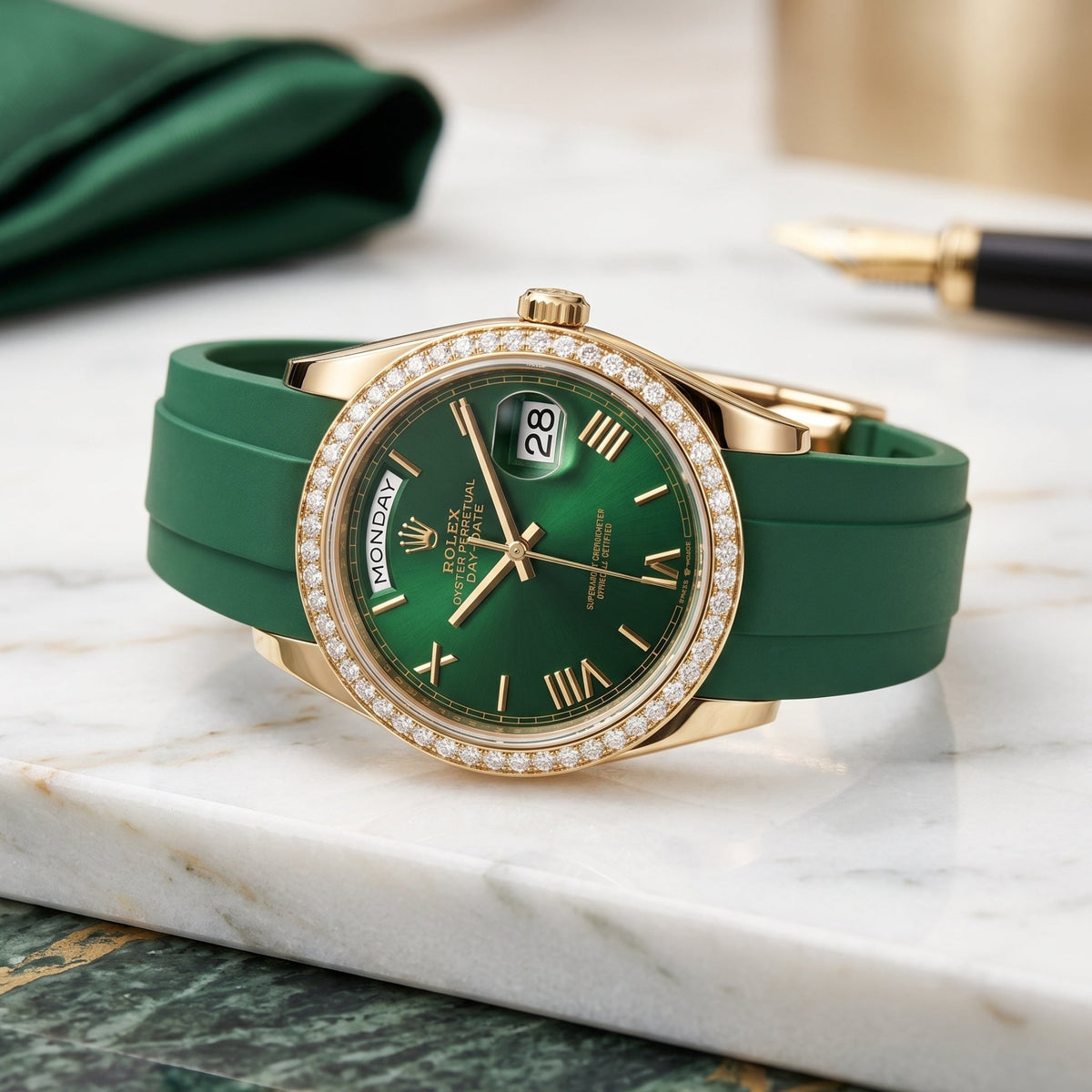 Faltschließe Kautschukarmband für Rolex Day-Date 36mm – Grün - Helvetus