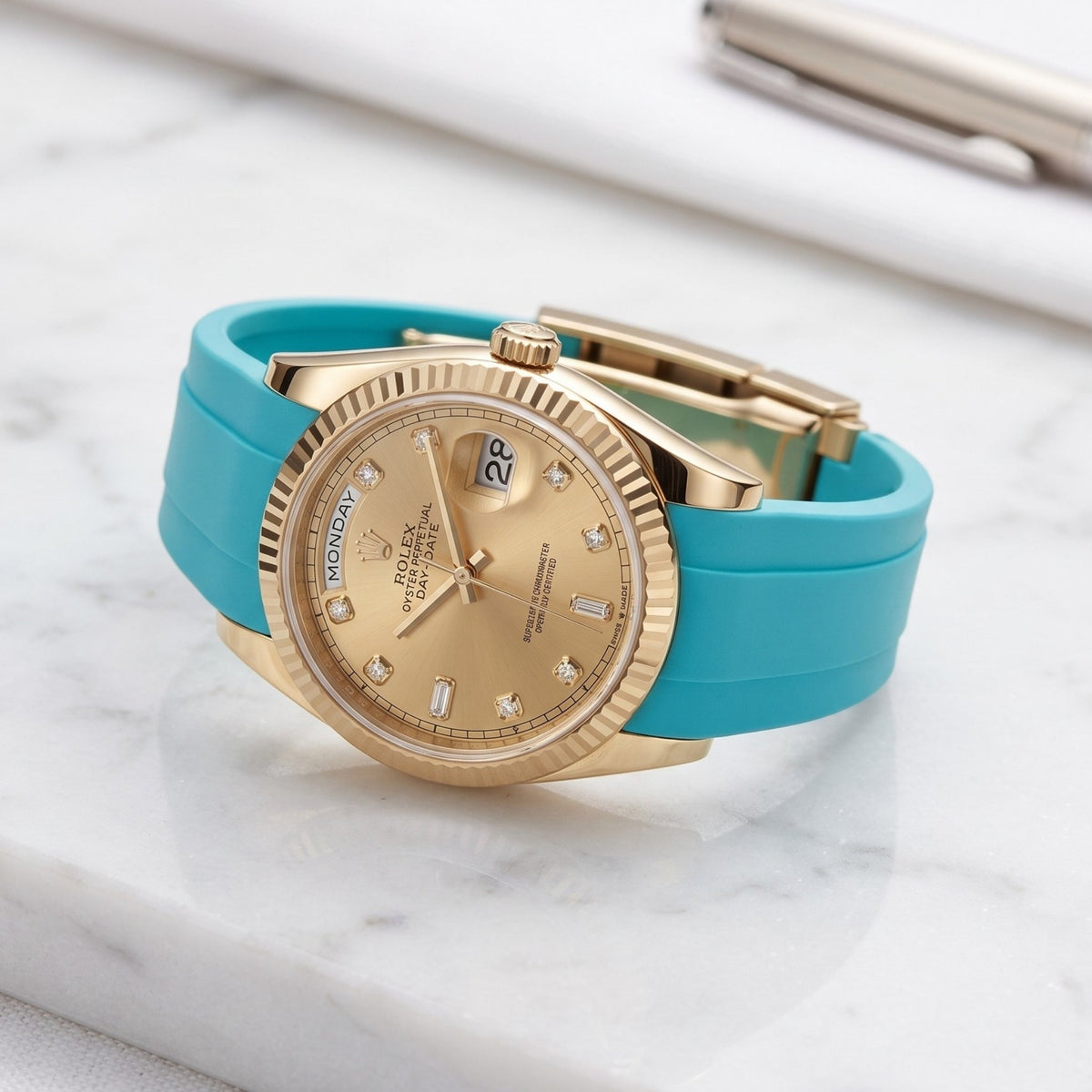 Faltschließe Kautschukarmband für Rolex Day-Date 36mm – Türkis - Helvetus