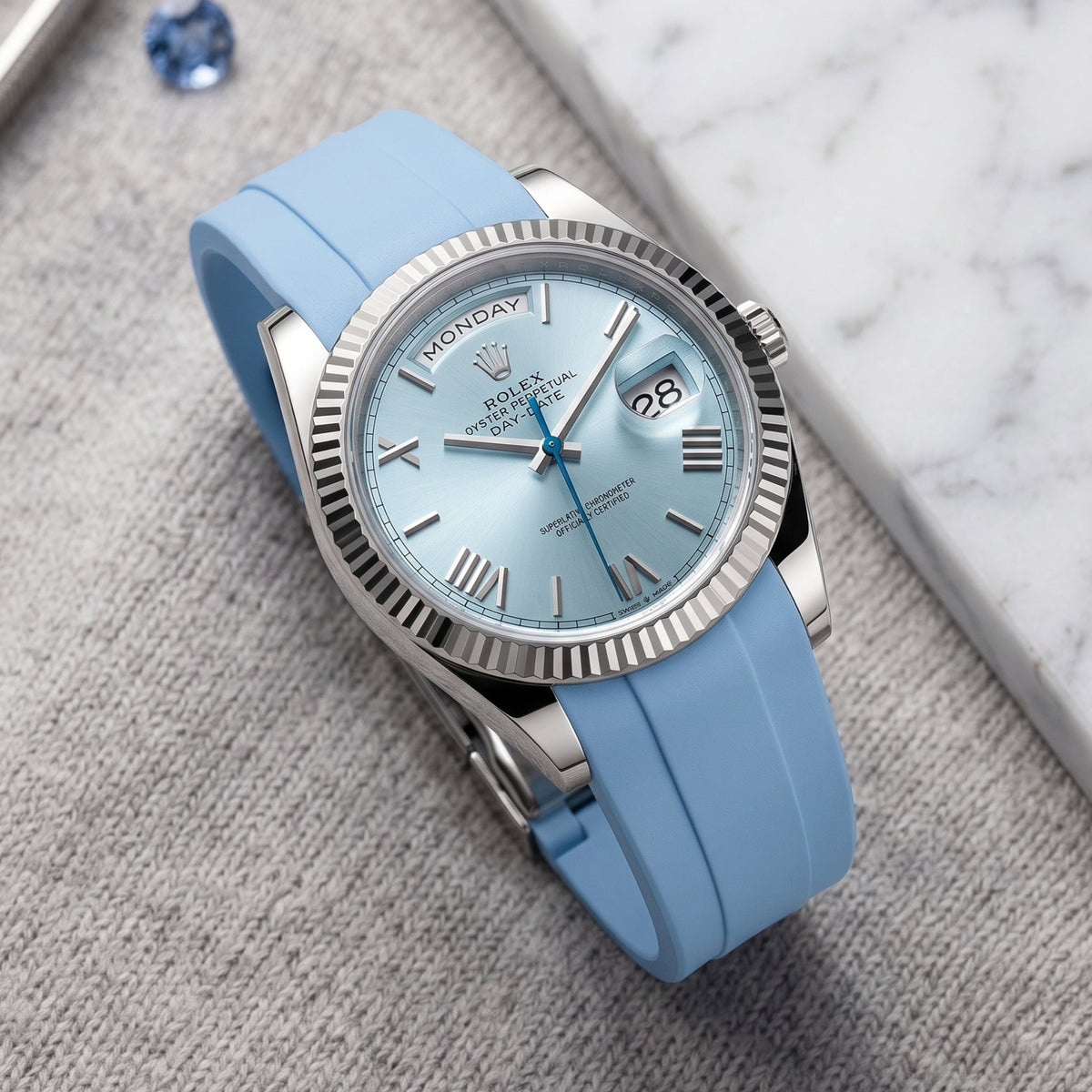 Faltschliesse Kautschukarmband für Rolex Day-Date 40mm – Baby Blau - Helvetus