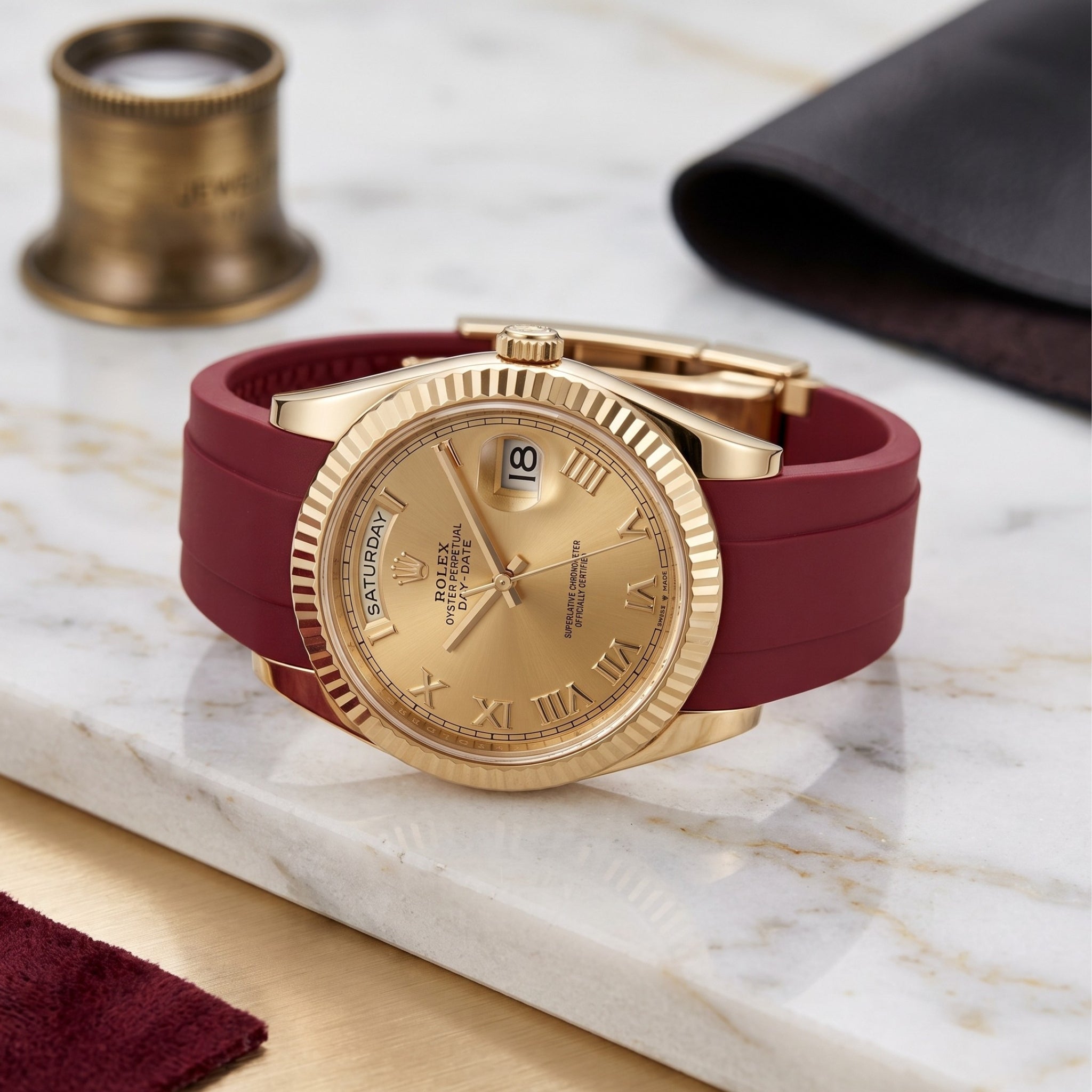 Faltschließe Kautschukarmband für Rolex Day-Date II 41mm – Bordeaux - Helvetus