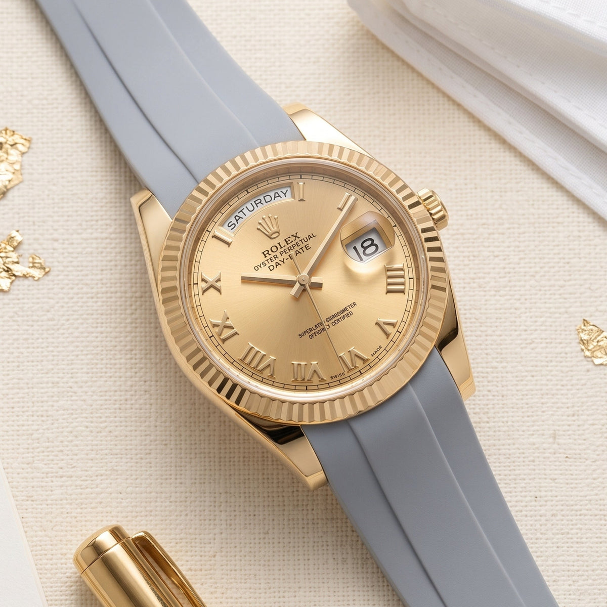 Faltschließe Kautschukarmband für Rolex Day-Date II 41mm – Grau - Helvetus
