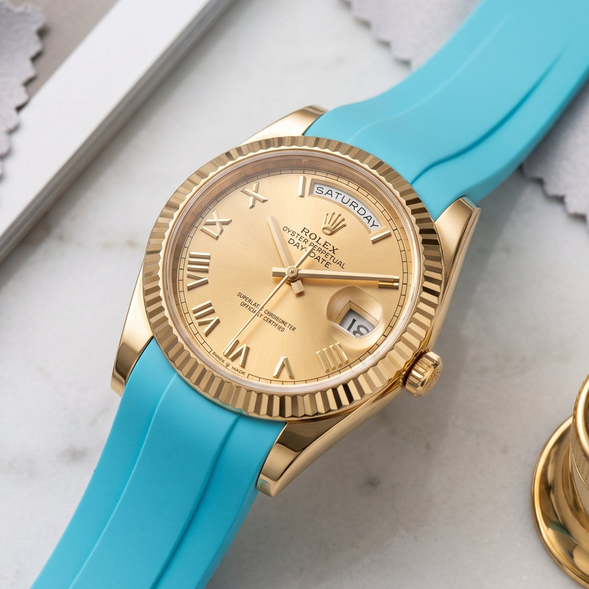 Faltschließe Kautschukarmband für Rolex Day-Date II 41mm – Hell Blau - Helvetus