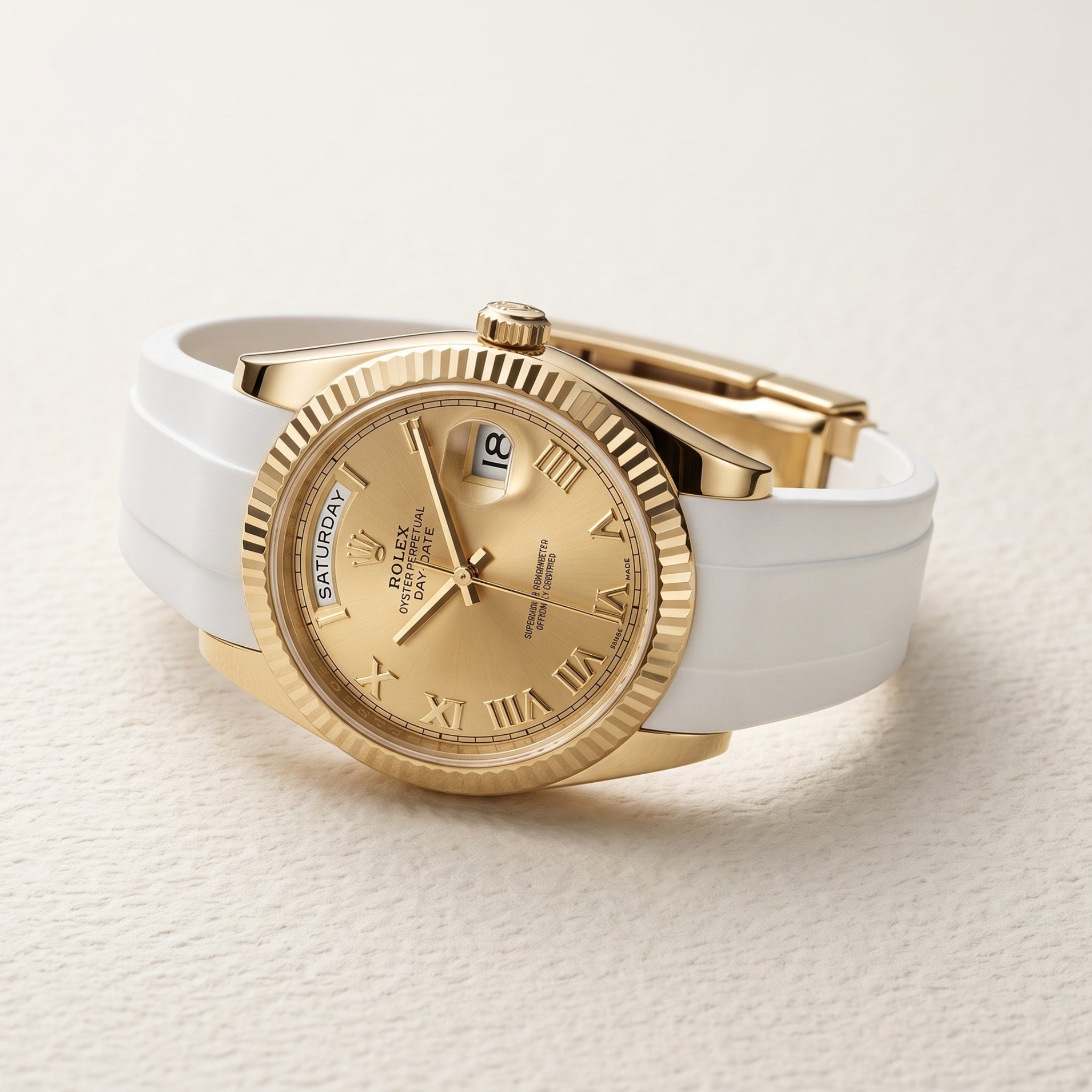 Faltschließe Kautschukarmband für Rolex Day-Date II 41mm – Weiss - Helvetus