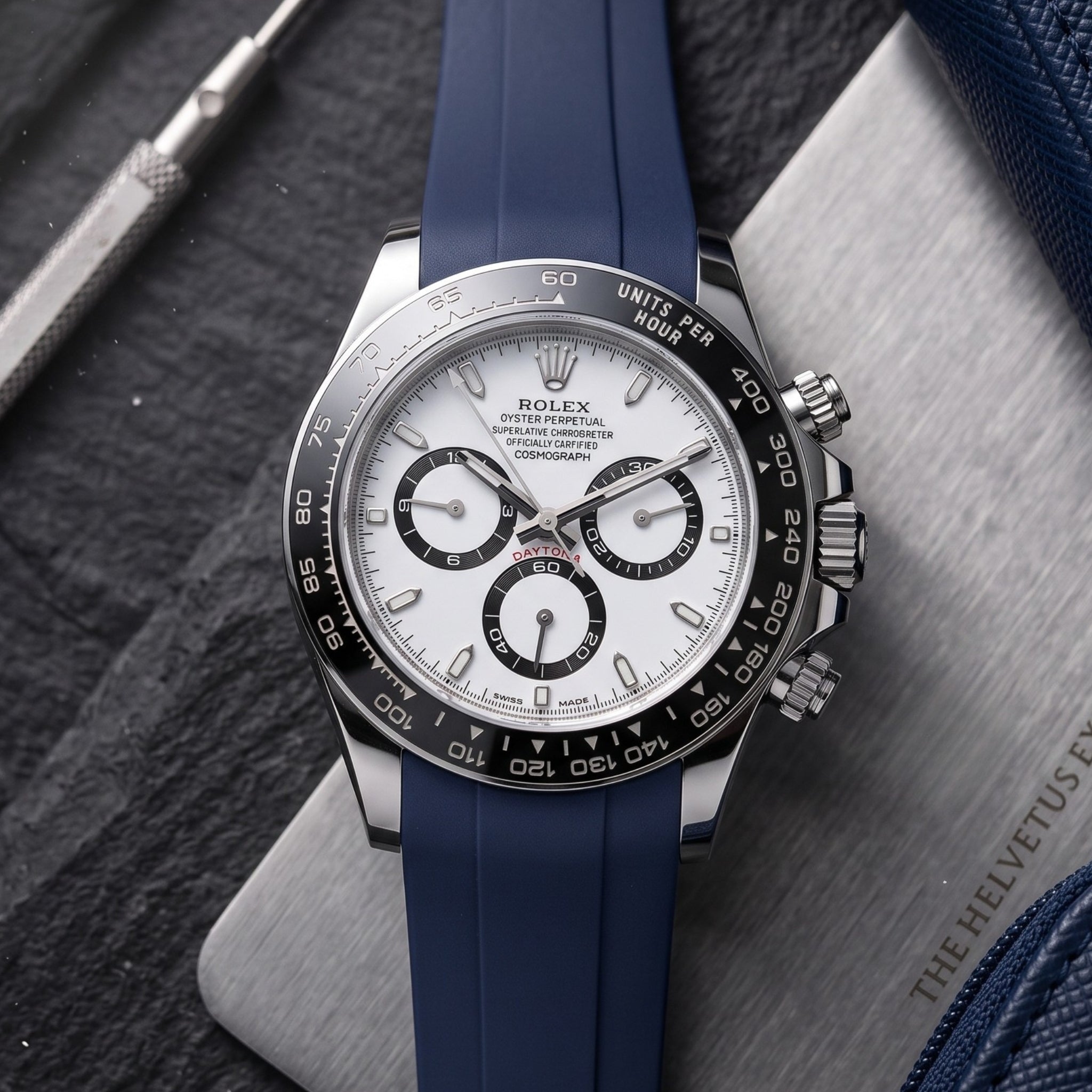 Faltschliesse Kautschukarmband für Rolex Daytona – dunkel Blau - Helvetus