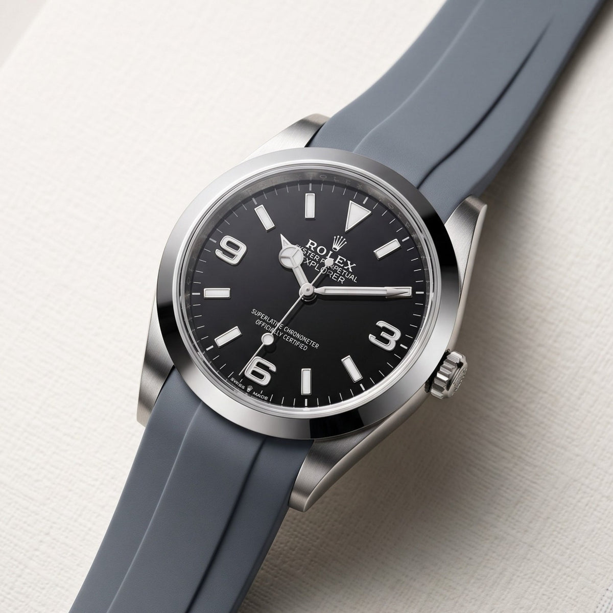 Faltschließe Kautschukarmband für Rolex Explorer I – Grau - Helvetus