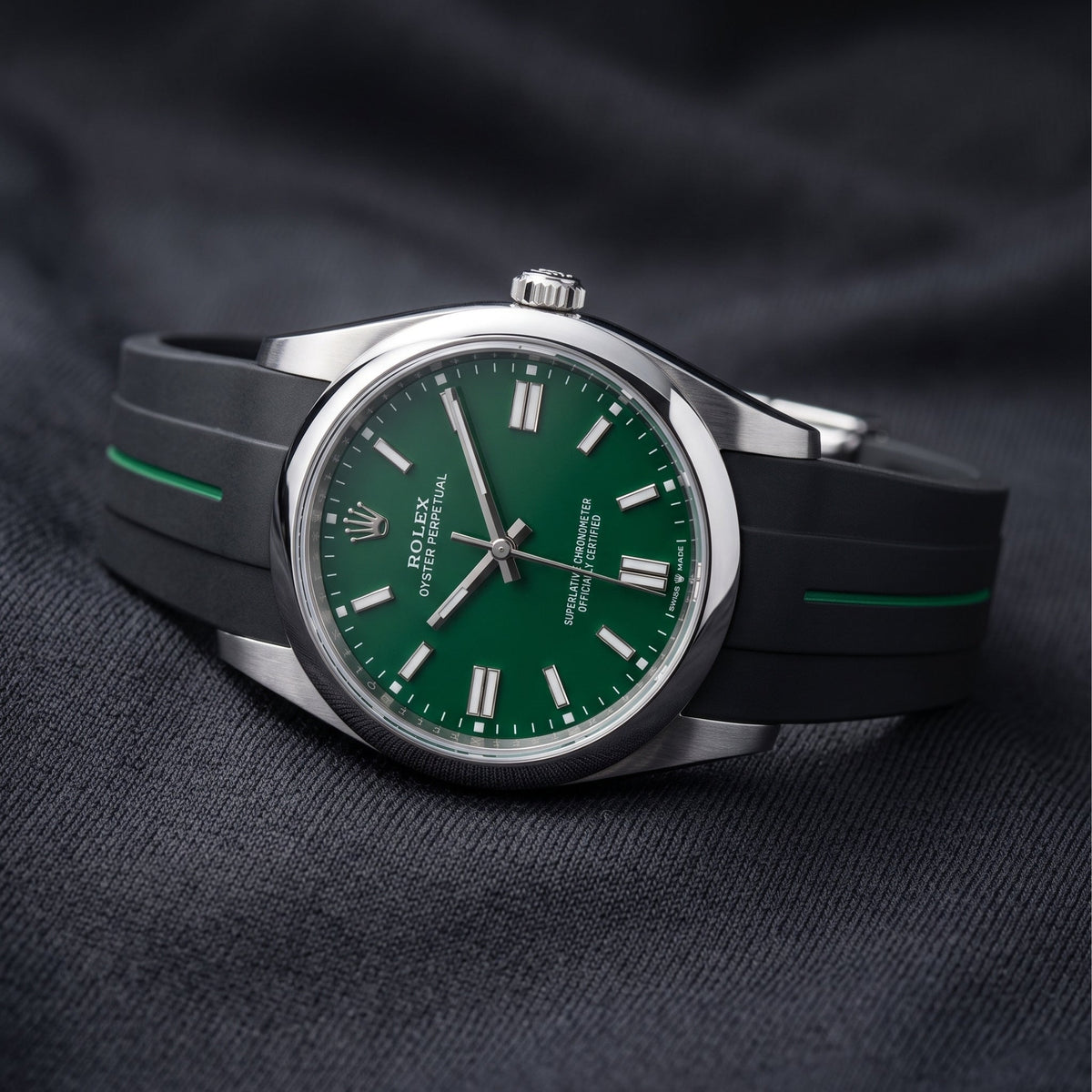 Faltschliesse Kautschukarmband für Rolex Oyster Perpetual 36mm – LuxLine® - Schwarz/Grün - Helvetus