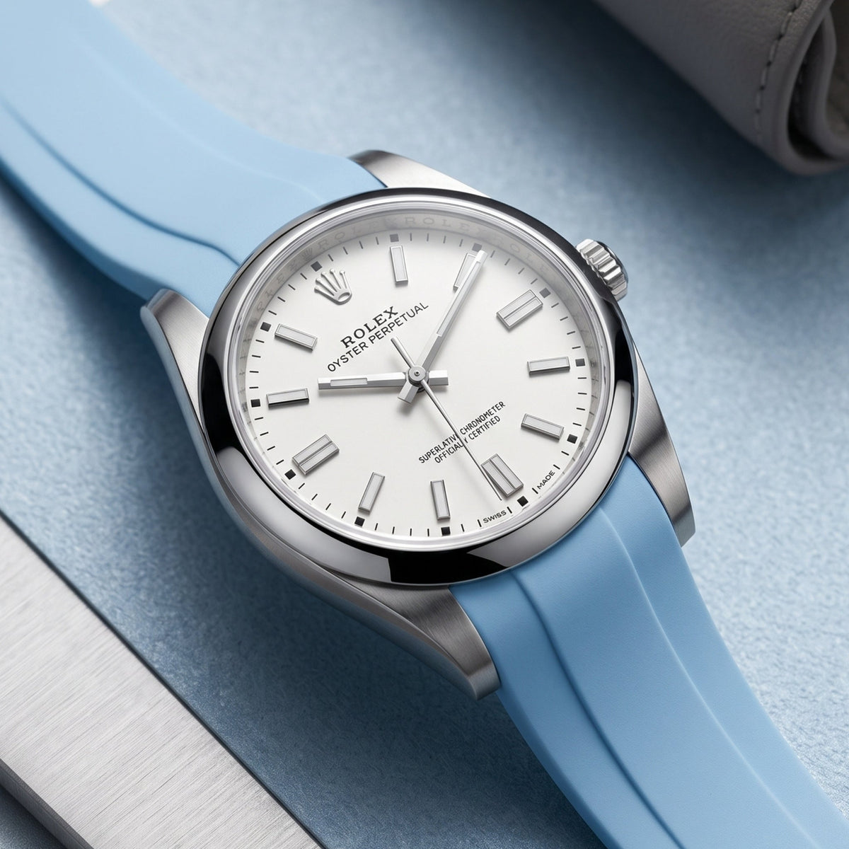 Faltschliesse Kautschukarmband für Rolex Oyster Perpetual 39mm – Baby Blau - Helvetus