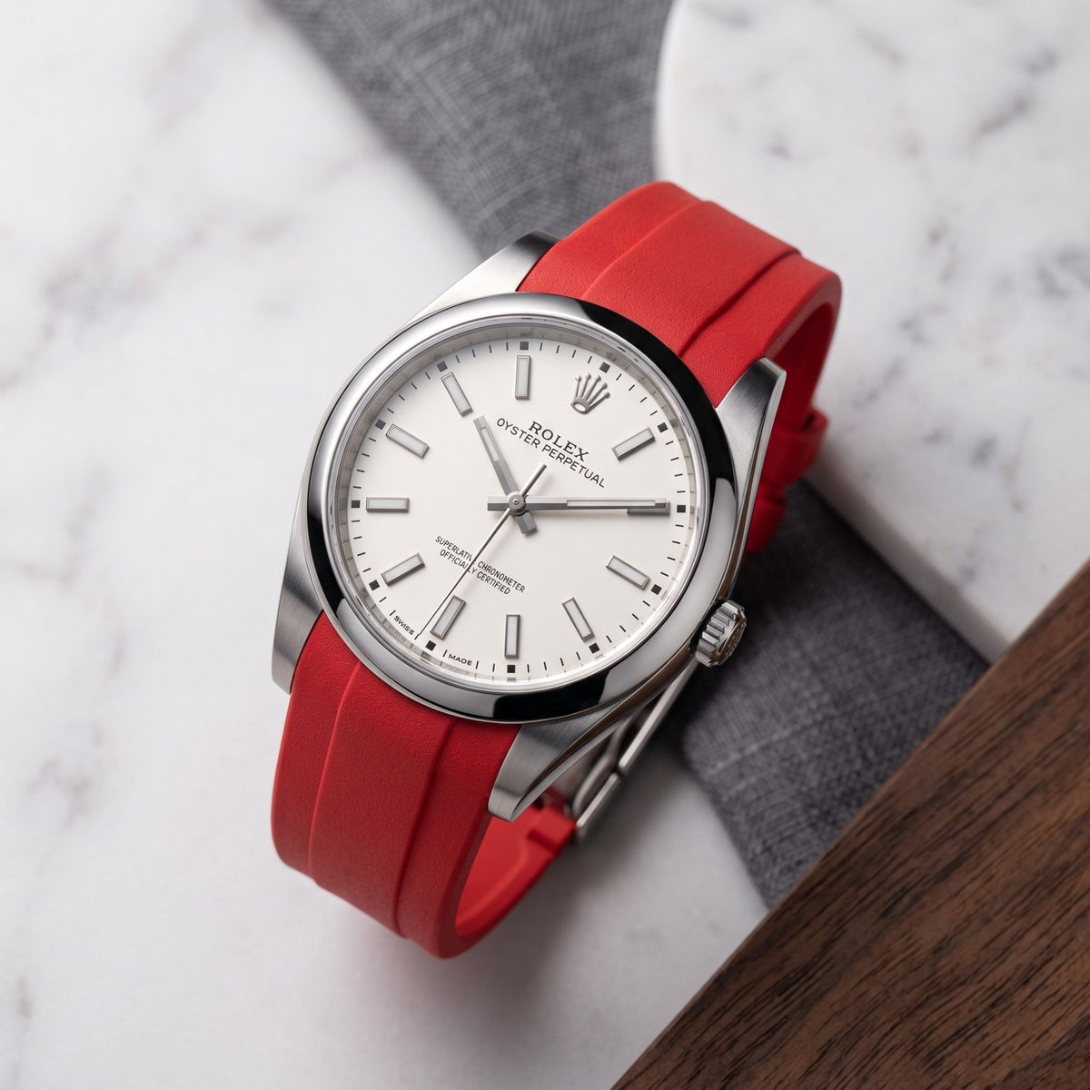 Faltschliesse Kautschukarmband für Rolex Oyster Perpetual 39mm – Rot - Helvetus