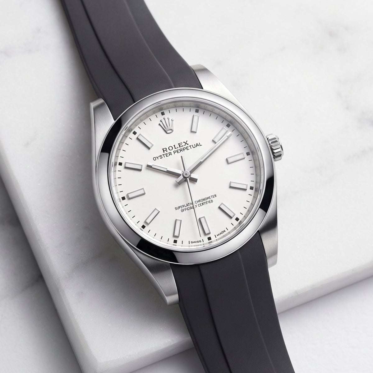 Faltschliesse Kautschukarmband für Rolex Oyster Perpetual 39mm – Schwarz - Helvetus