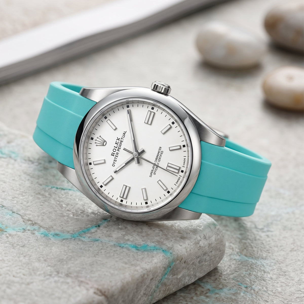 Faltschliesse Kautschukarmband für Rolex Oyster Perpetual 39mm – Türkis - Helvetus
