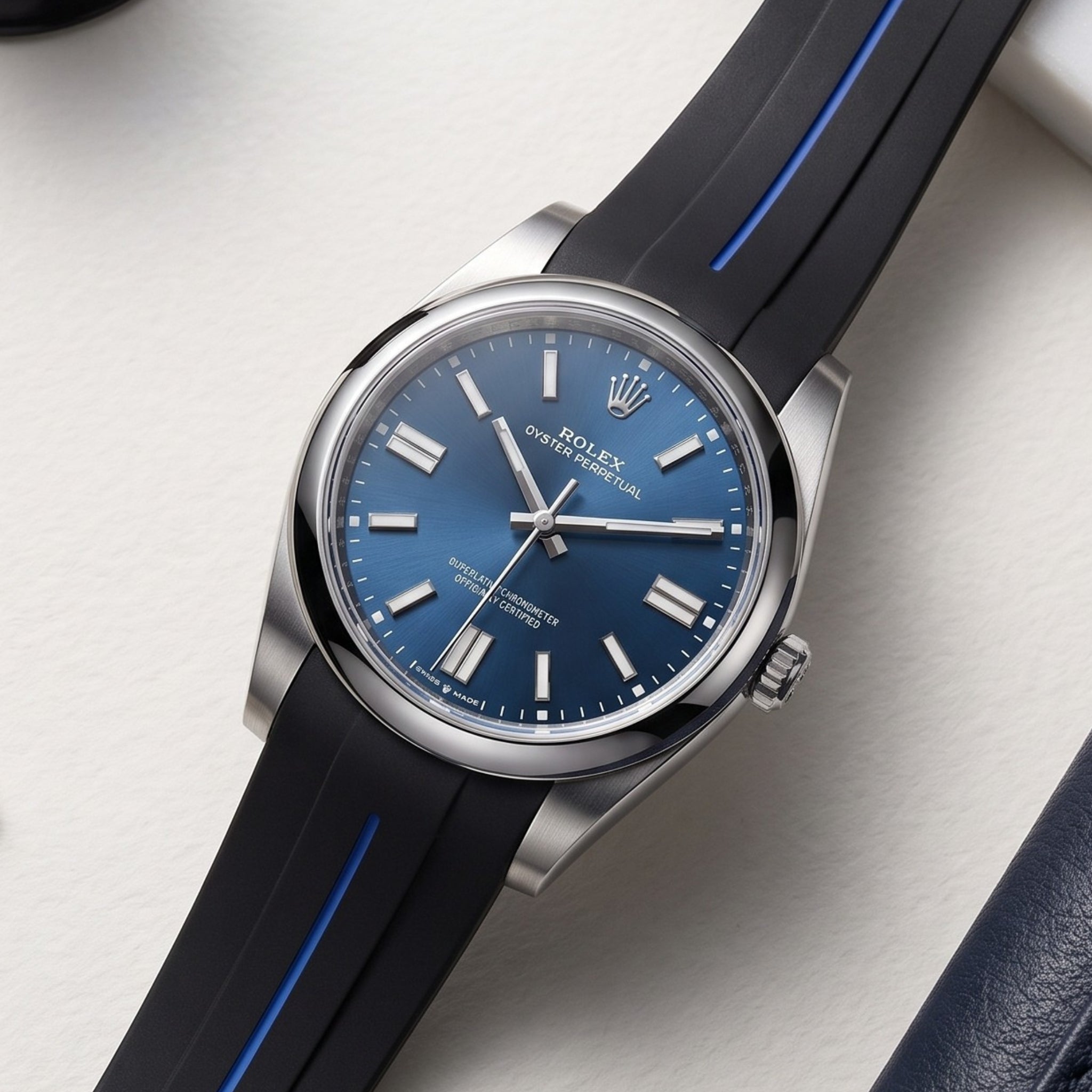 Faltschliesse Kautschukarmband für Rolex Oyster Perpetual 41 – LuxLine® - Schwarz/Blau - Helvetus
