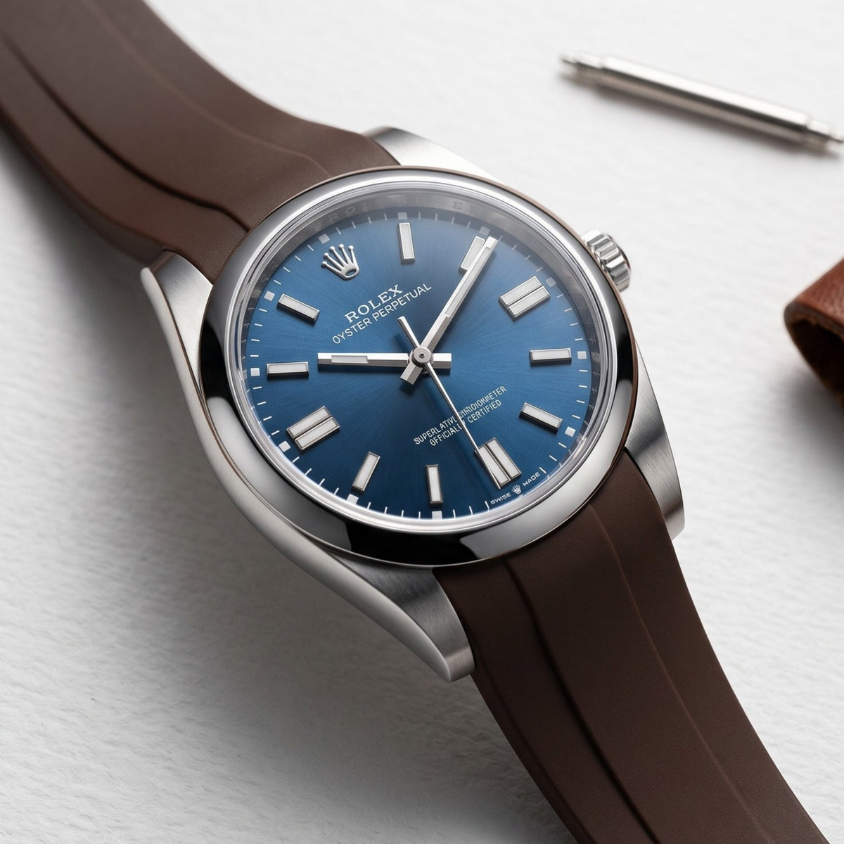 Faltschliesse Kautschukarmband für Rolex Oyster Perpetual 41mm – Braun - Helvetus
