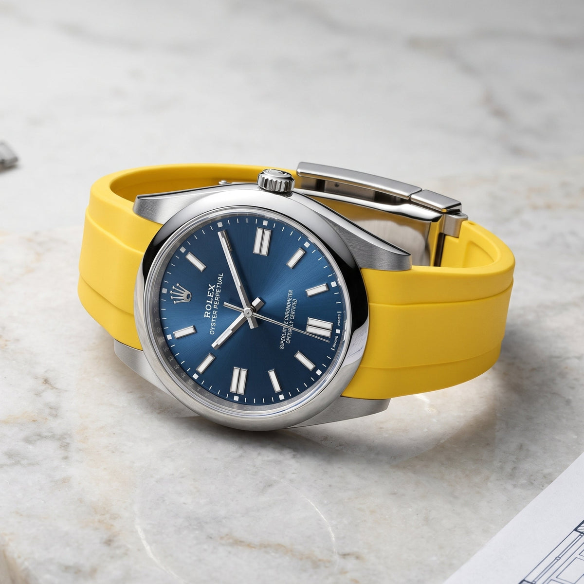 Faltschliesse Kautschukarmband für Rolex Oyster Perpetual 41mm – Gelb - Helvetus