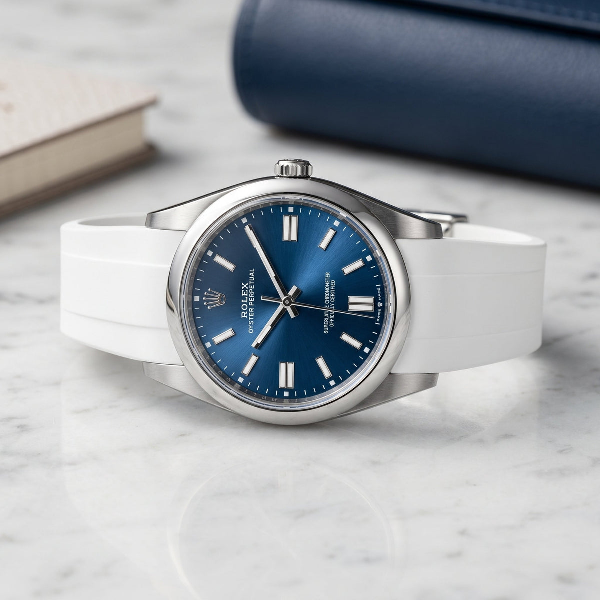 Faltschliesse Kautschukarmband für Rolex Oyster Perpetual 41mm – Weiss - Helvetus