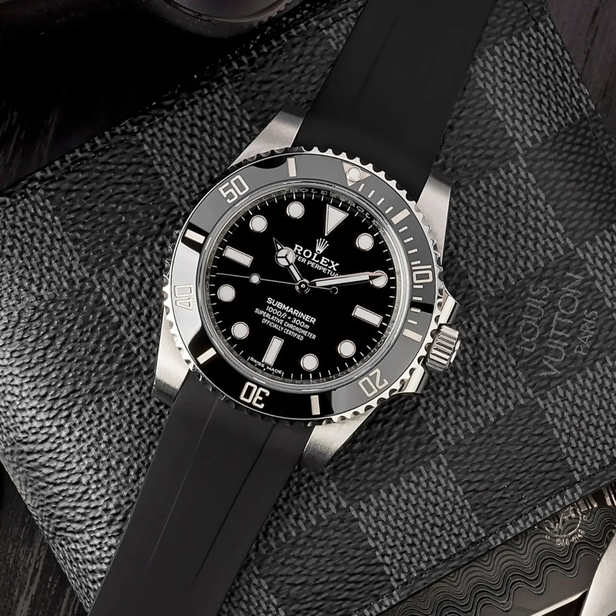 Faltschliesse Kautschukarmband für Rolex Submariner – Schwarz - Helvetus