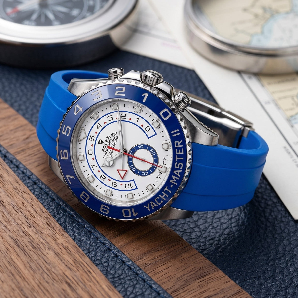 Faltschließe Kautschukarmband für Rolex Yacht-Master II 44mm - Blau - Helvetus