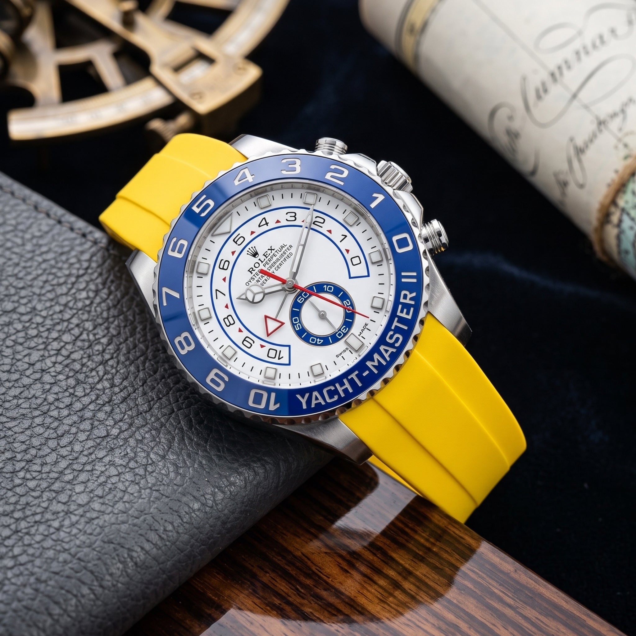 Faltschließe Kautschukarmband für Rolex Yacht-Master II 44mm - Gelb - Helvetus