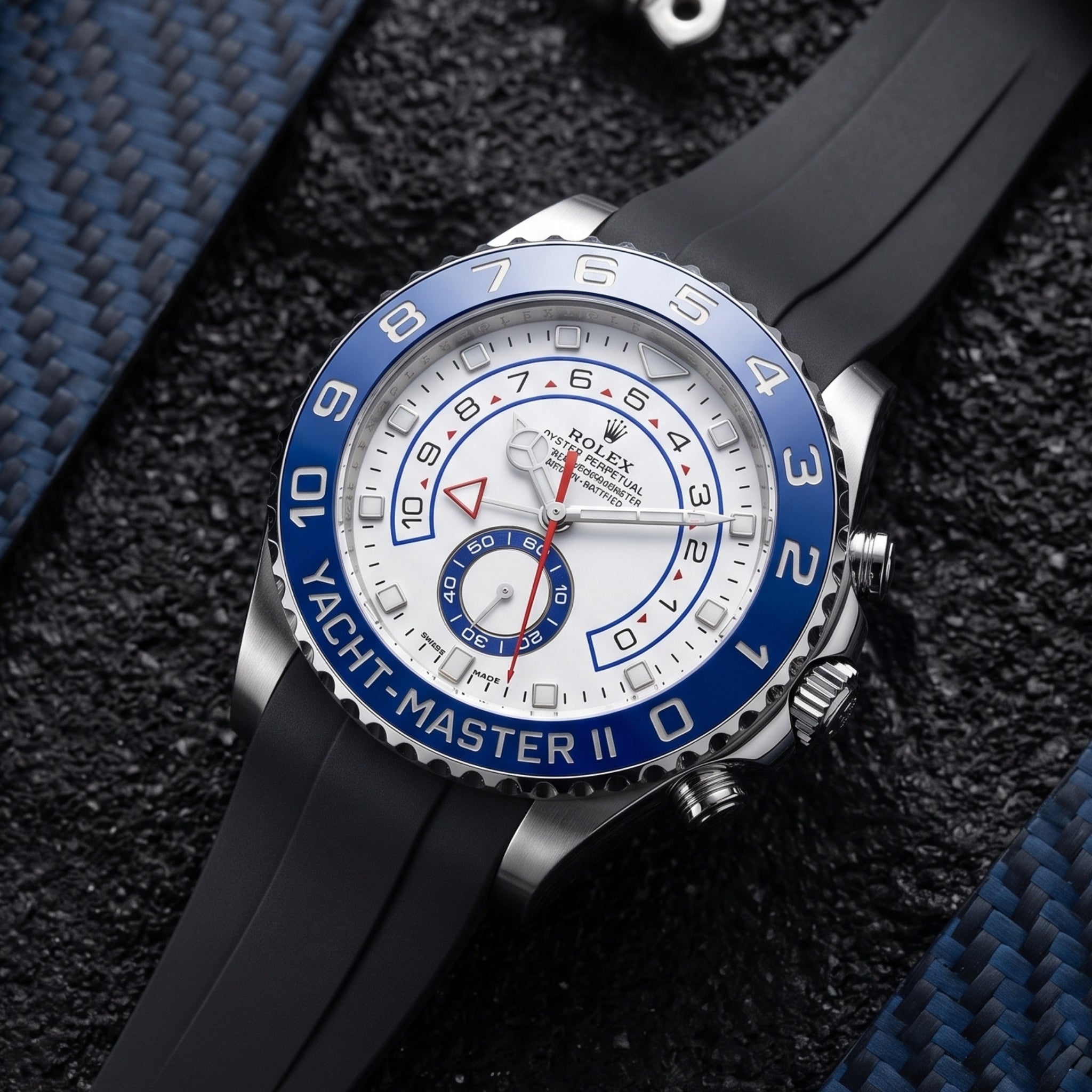 Faltschließe Kautschukarmband für Rolex Yacht-Master II 44mm - Schwarz - Helvetus