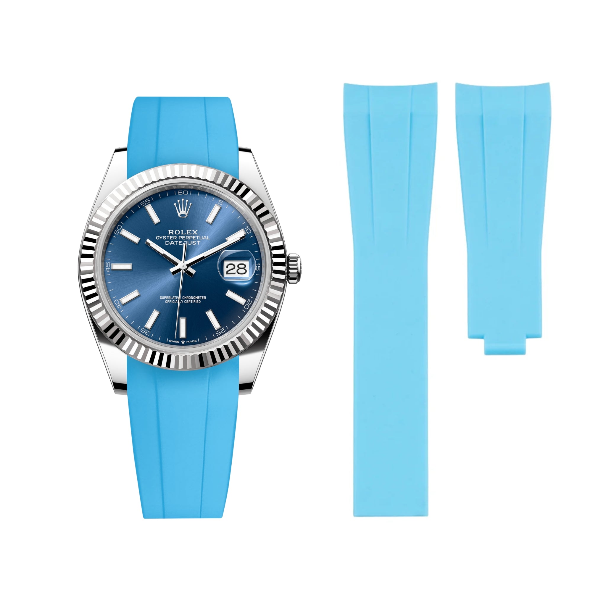 Faltschließe Kautschukarmband für Rolex Datejust 41mm – Hell Blau - Helvetus DE