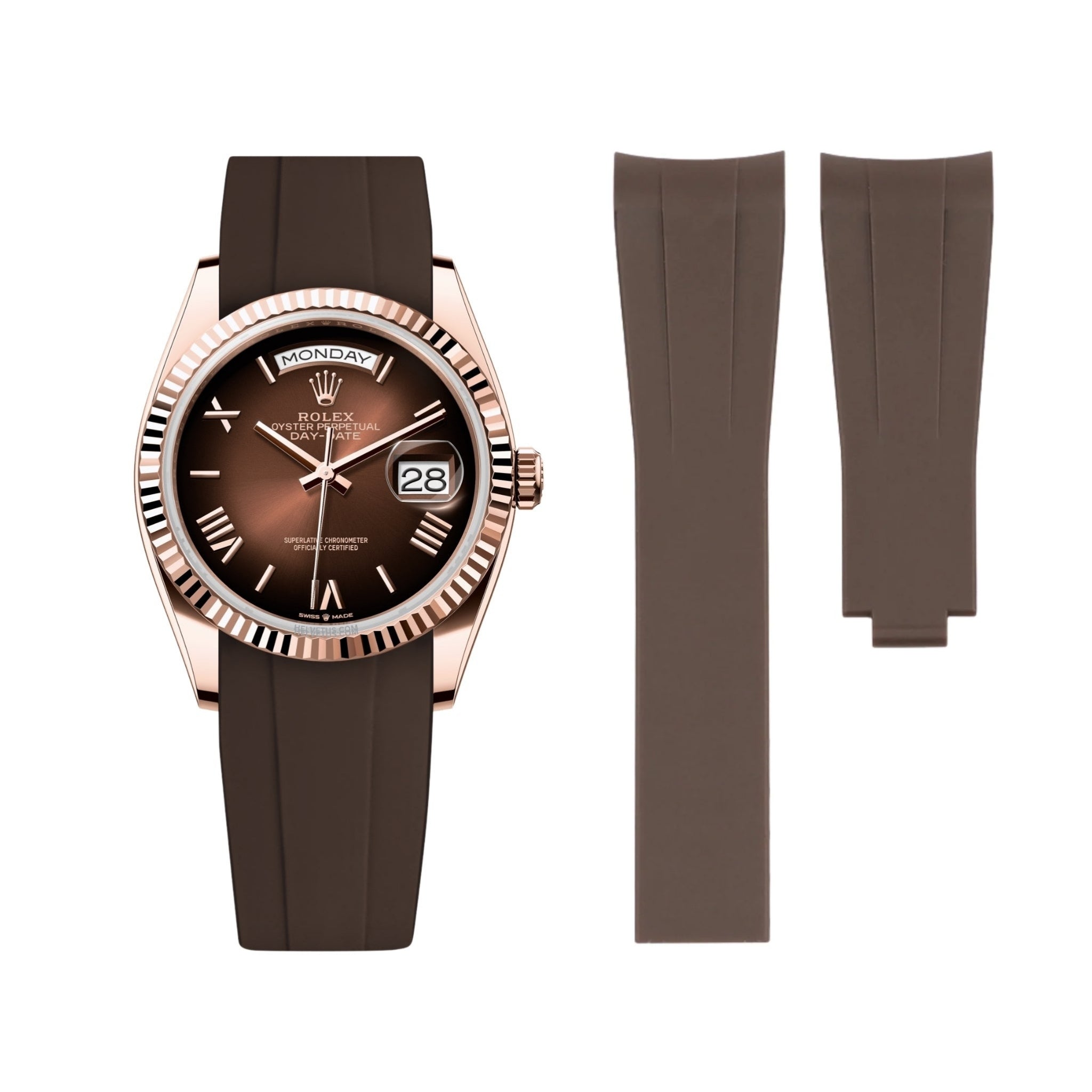 Faltschließe Kautschukarmband für Rolex Day - Date 36mm – Braun - Helvetus DE