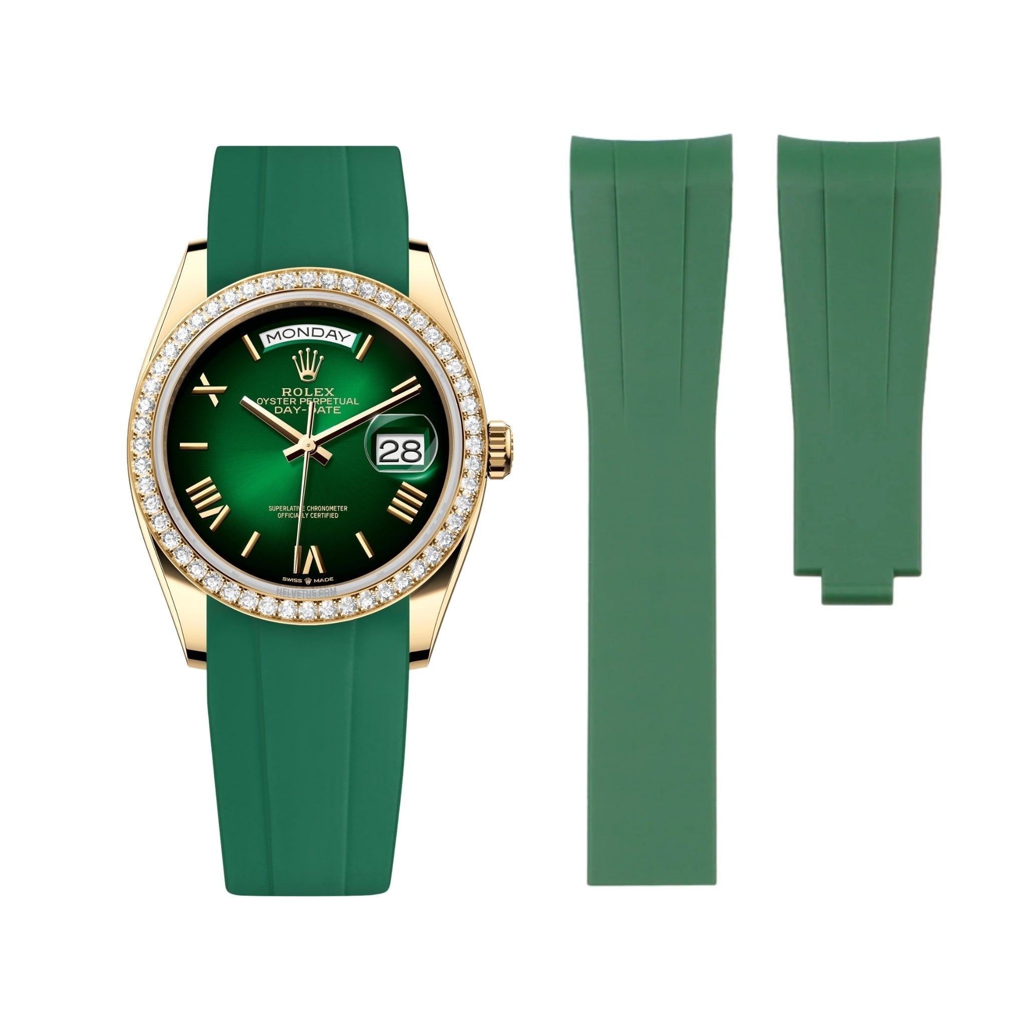 Faltschließe Kautschukarmband für Rolex Day - Date 36mm – Grün - Helvetus DE