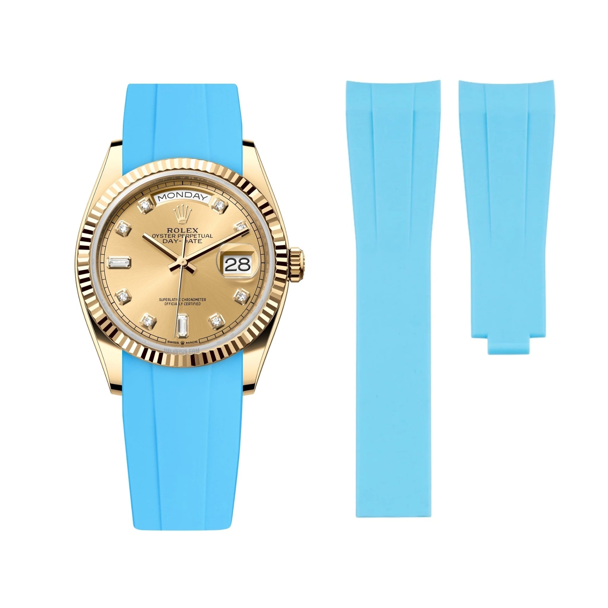 Faltschliesse Kautschukarmband für Rolex Day - Date 40mm – Hell Blau - Helvetus DE
