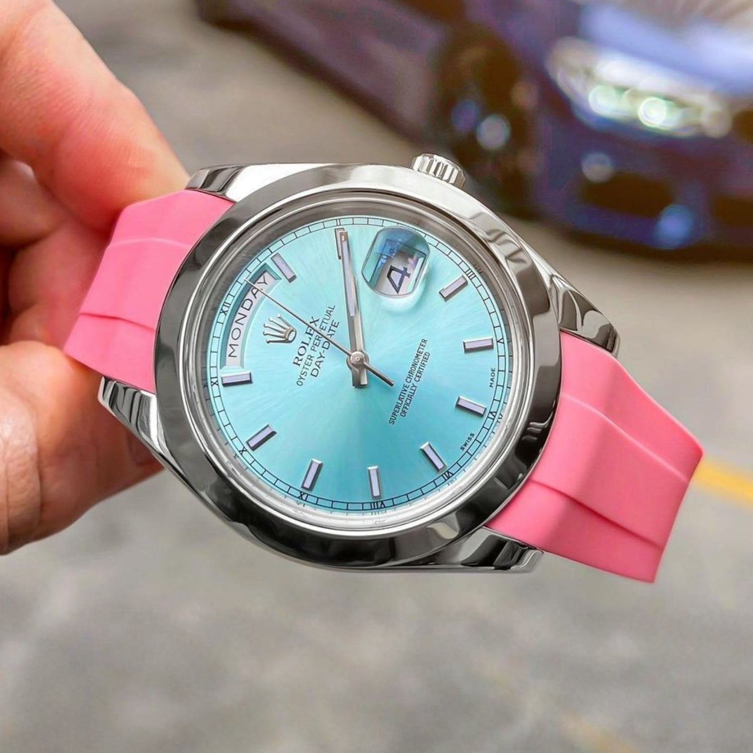 Faltschliesse Kautschukarmband für Rolex Day - Date 40mm – Pink - Helvetus DE