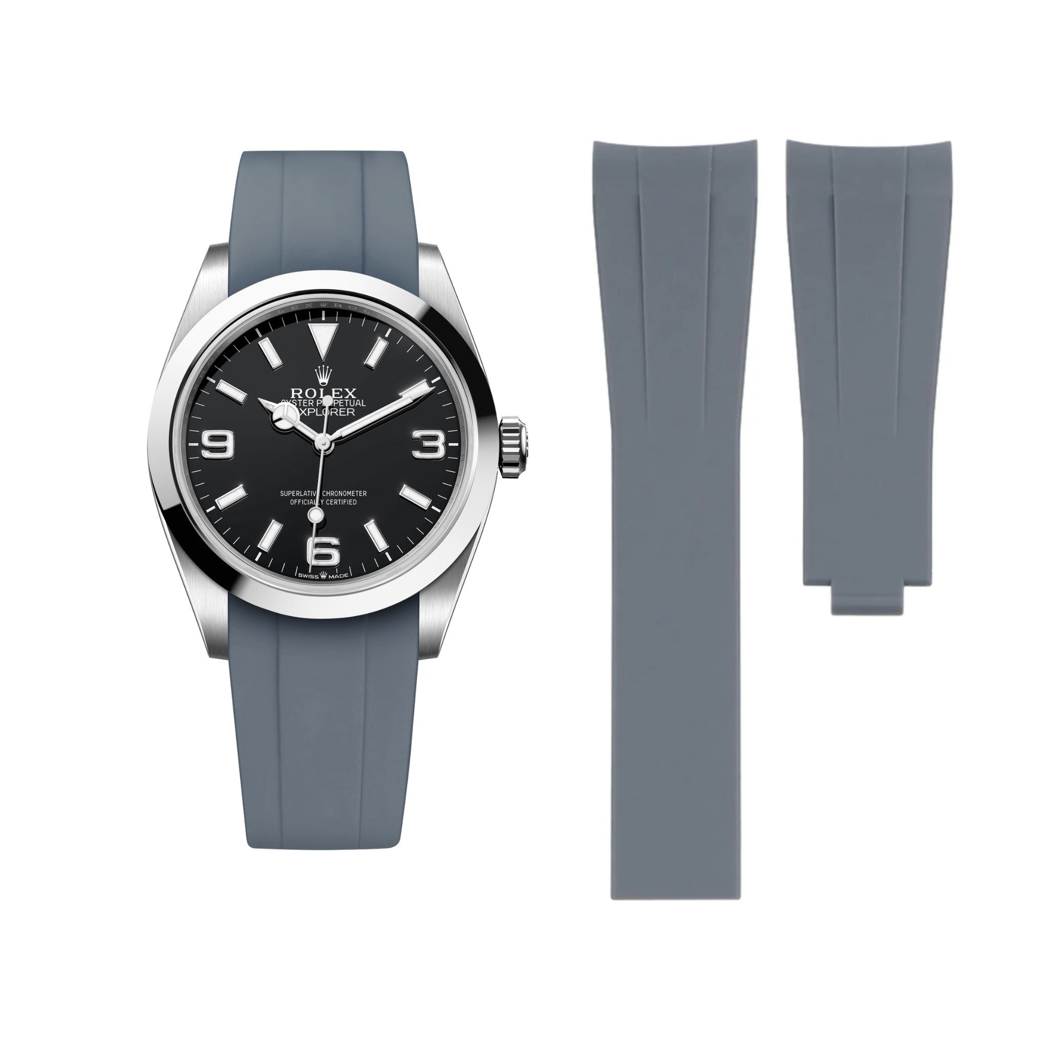 Faltschließe Kautschukarmband für Rolex Explorer I – Grau - Helvetus DE