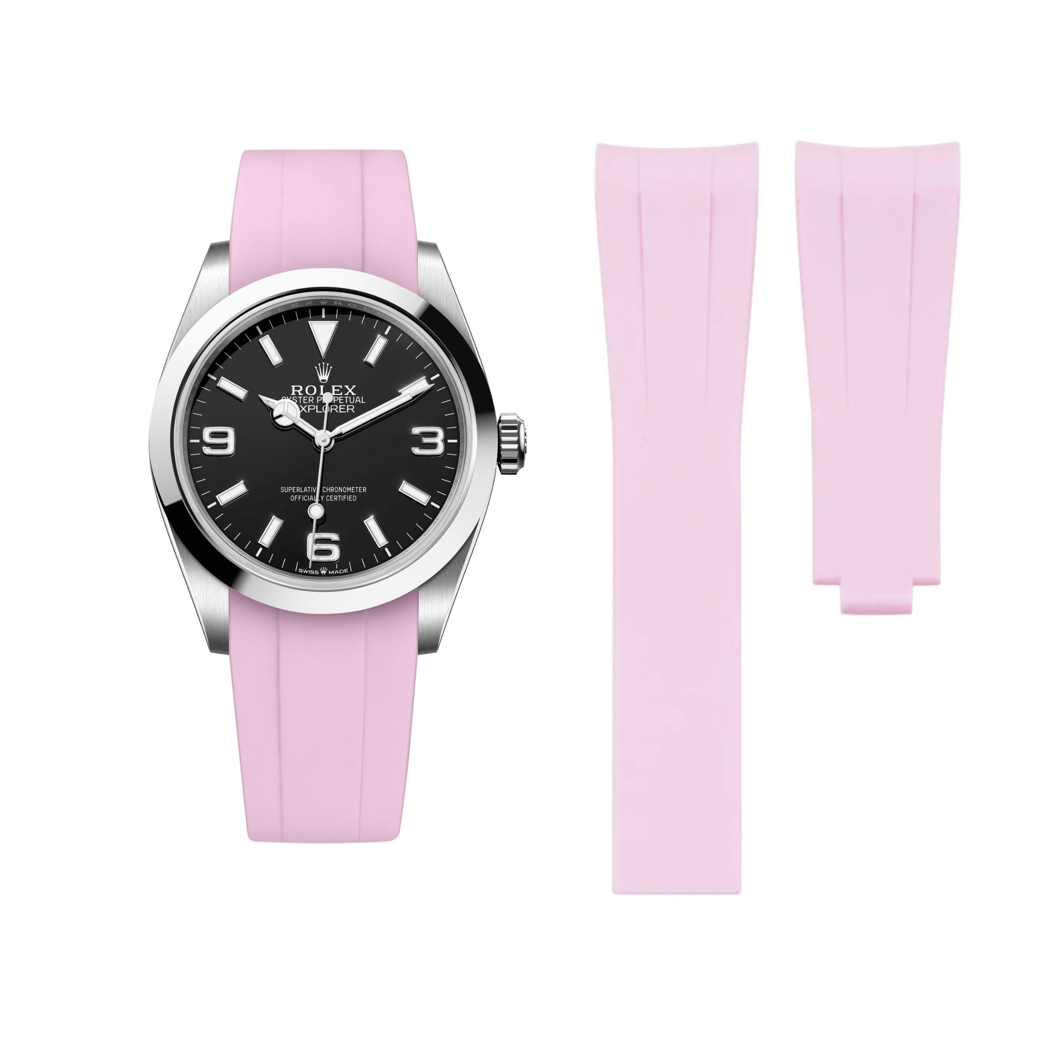 Faltschließe Kautschukarmband für Rolex Explorer I – Pink - Helvetus DE