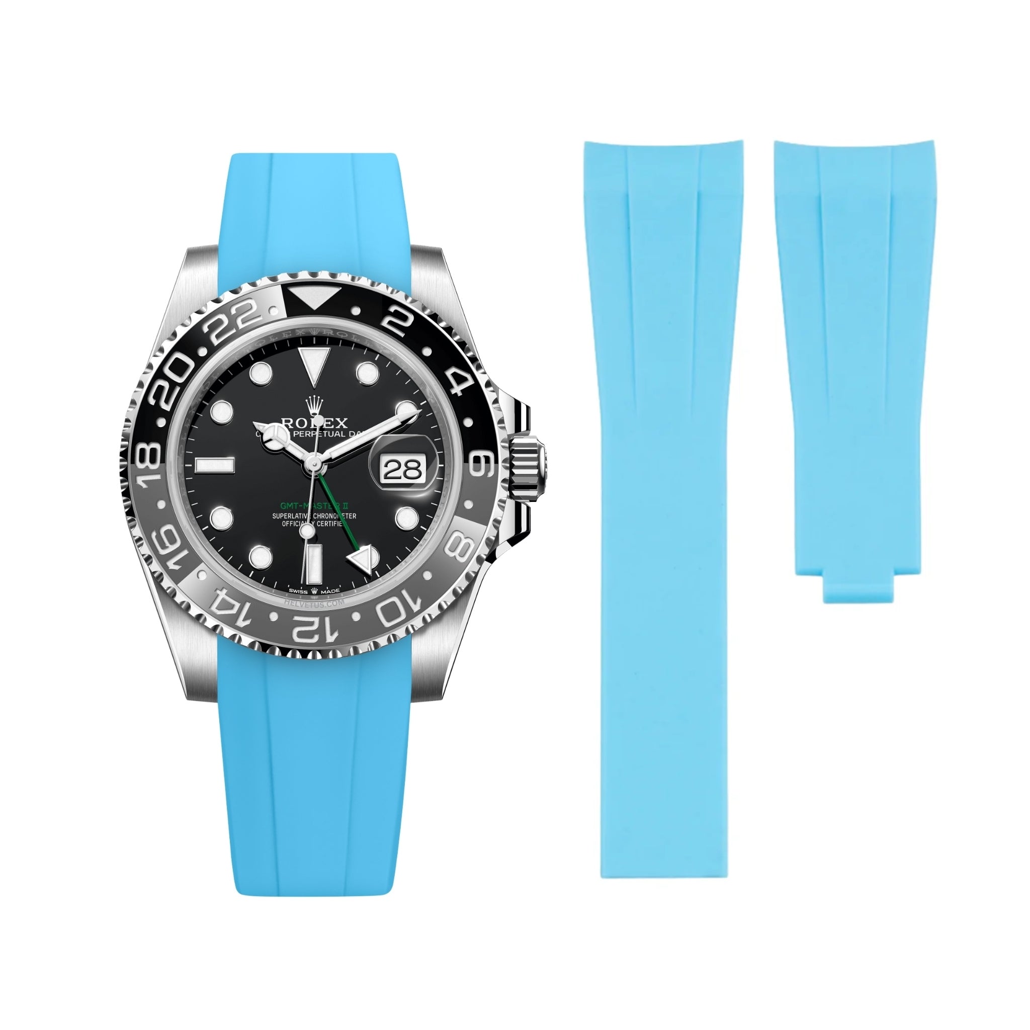 Faltschließe Kautschukarmband für Rolex GMT - Master II – Hell Blau - Helvetus DE