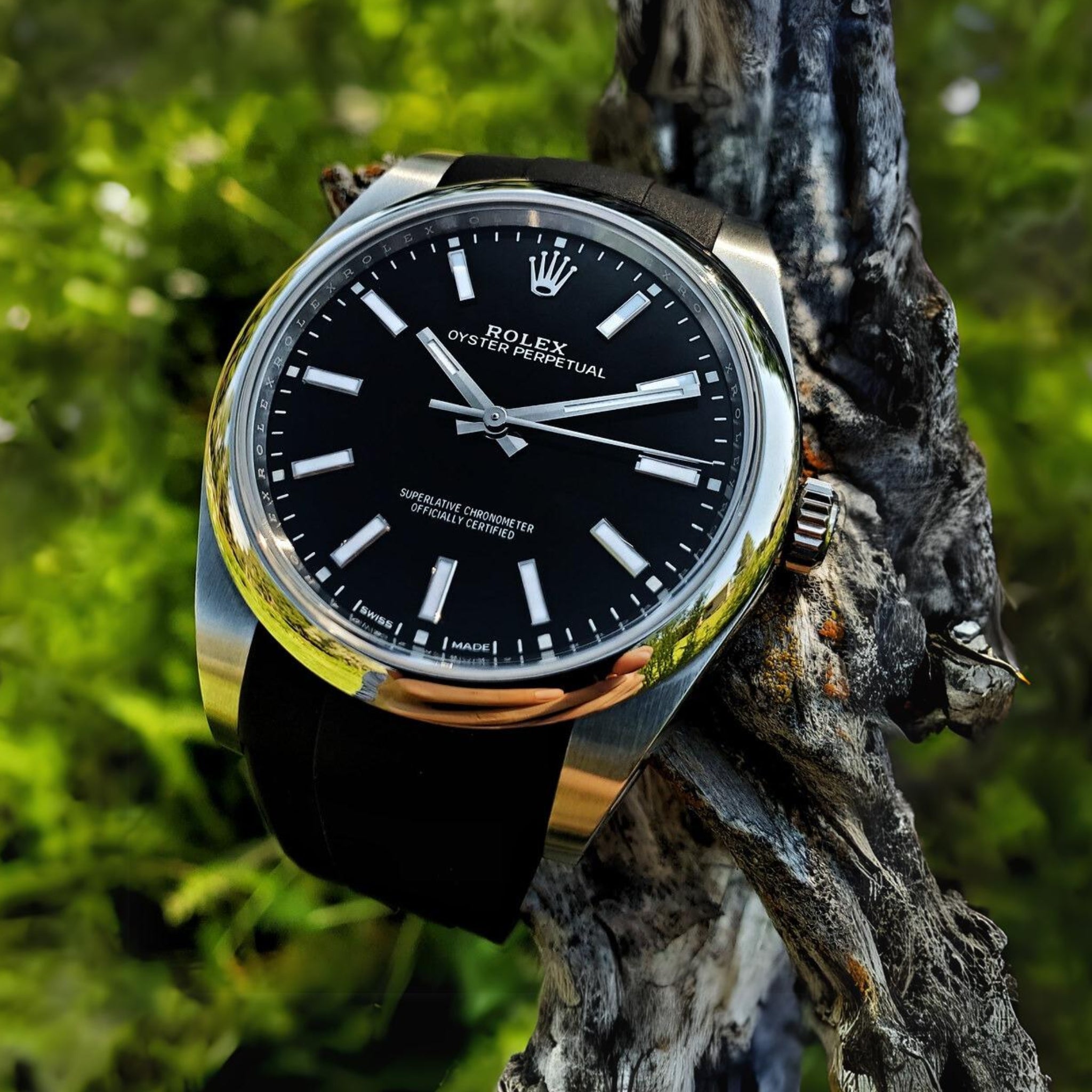 Faltschliesse Kautschukarmband für Rolex Oyster Perpetual 36mm – Schwarz - Helvetus DE