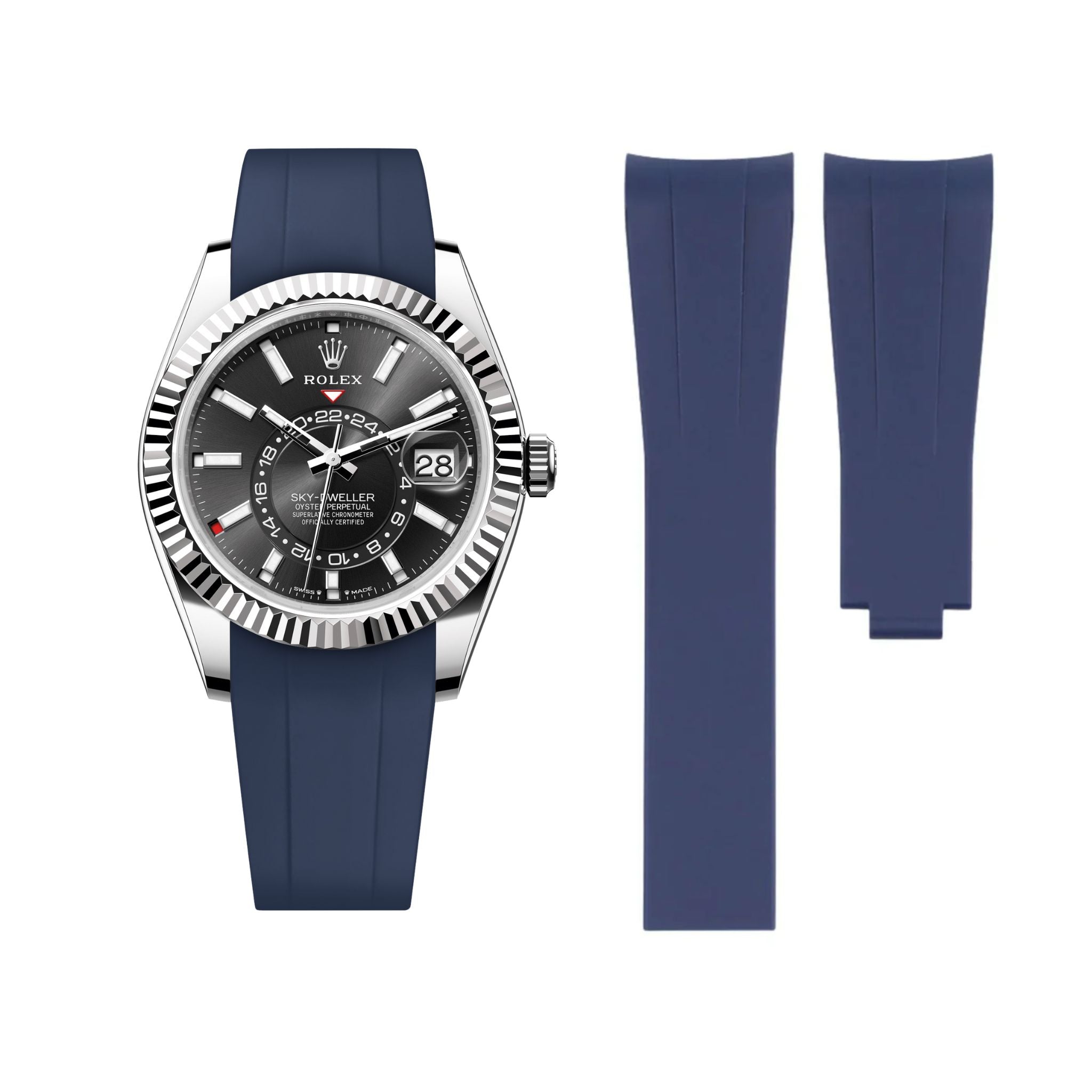 Faltschliesse Kautschukarmband für Rolex Sky - Dweller – Dunkel Blau - Helvetus DE